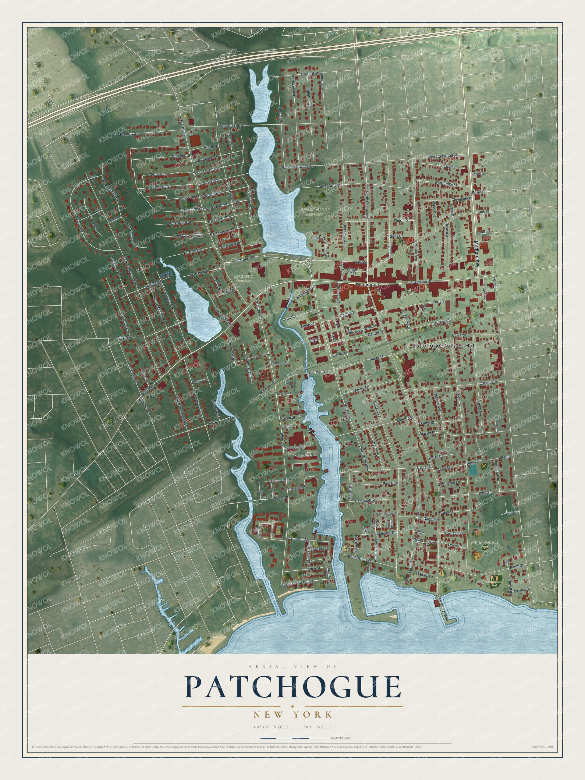 Watermarked full-map preview of Patchogue, New York
