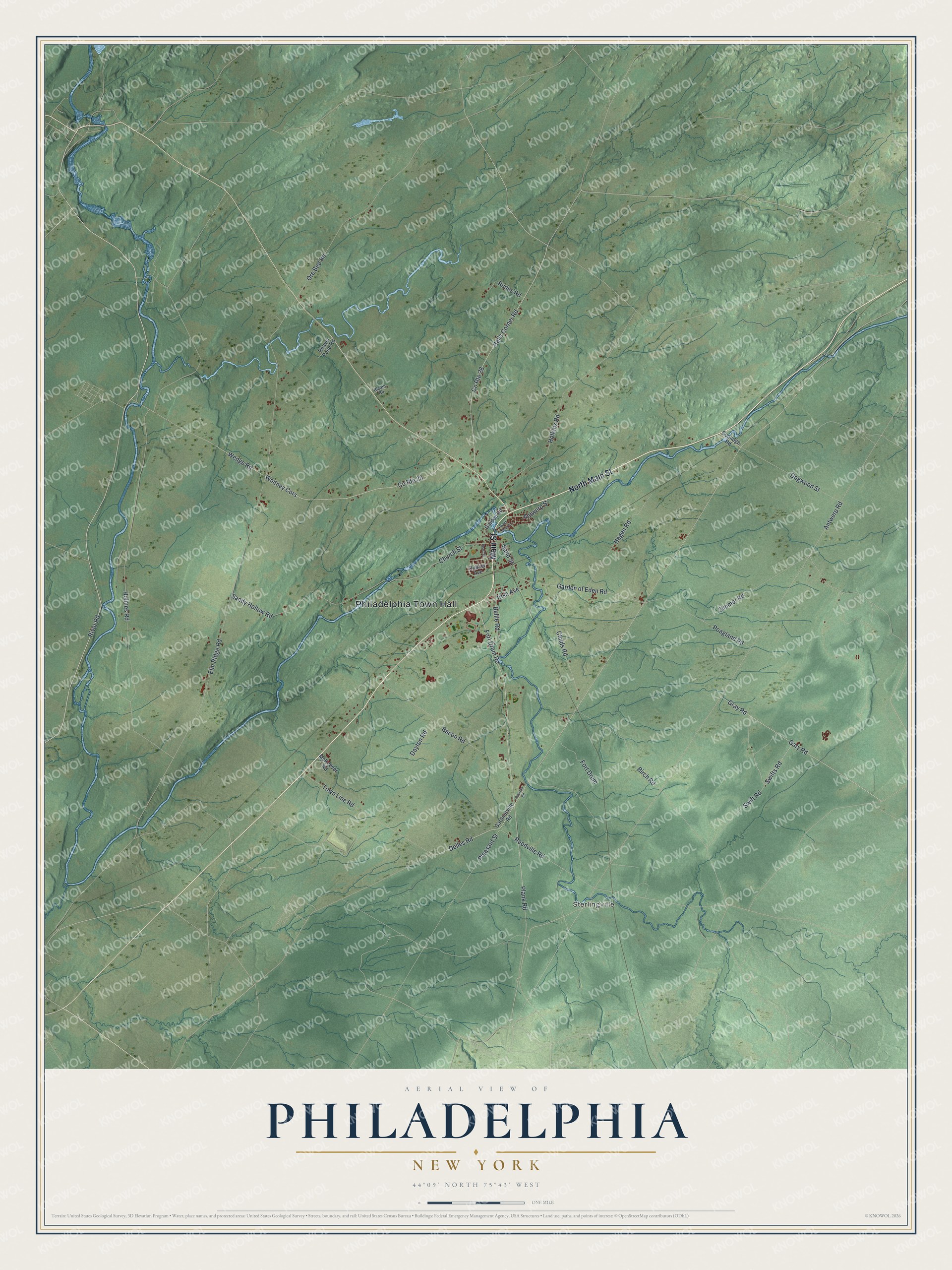 Detailed map of Philadelphia, New York, showing streets and buildings