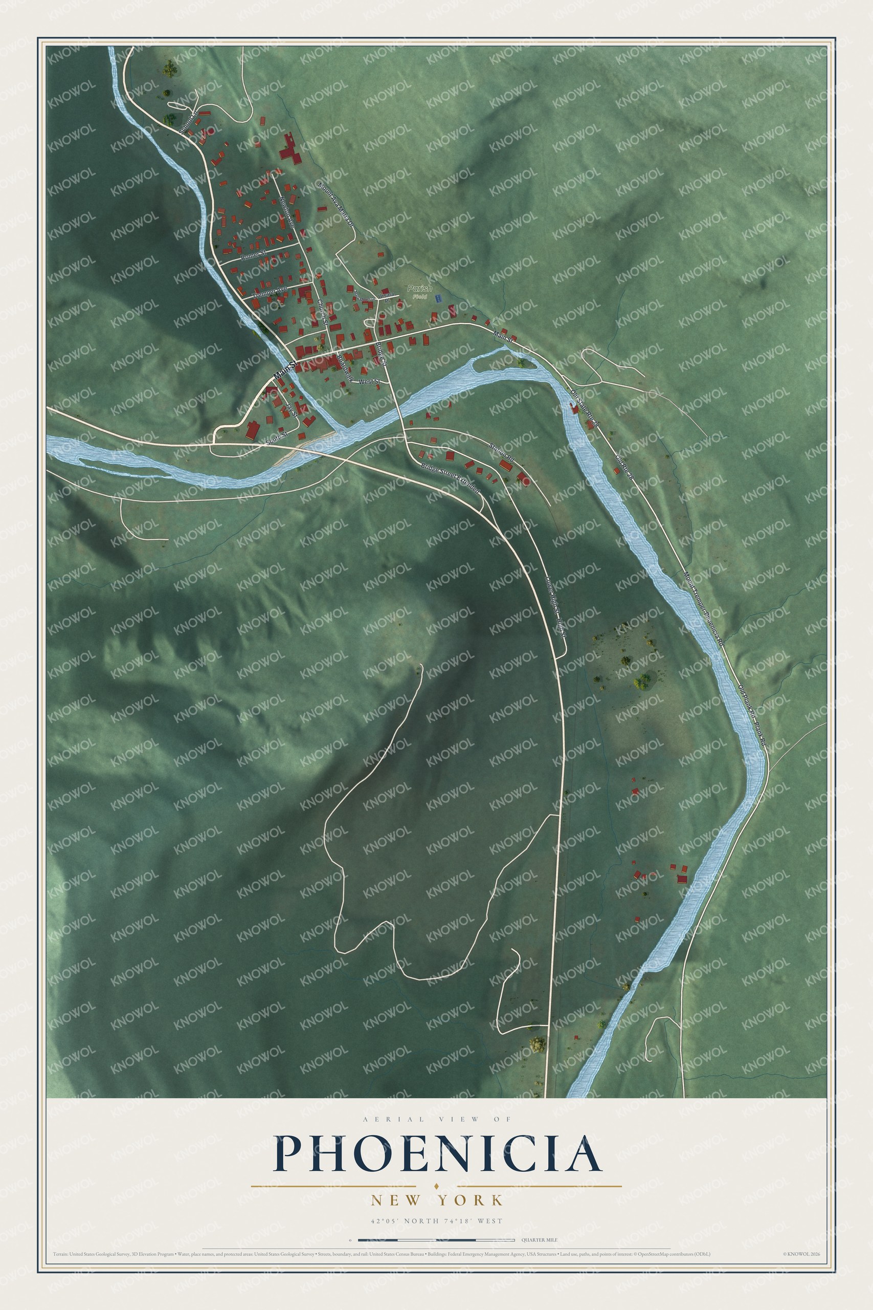 Detailed map of Phoenicia, New York, showing streets and buildings