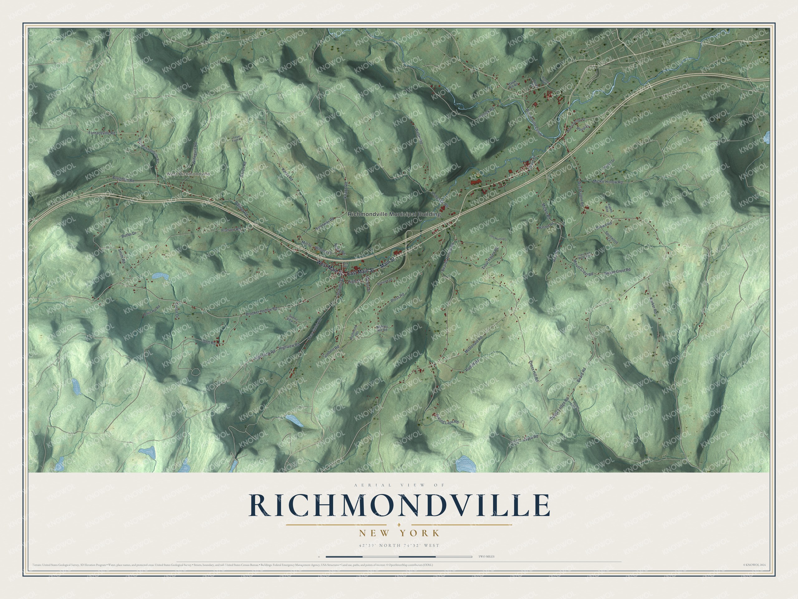 Detailed map of Richmondville, New York, showing streets and buildings