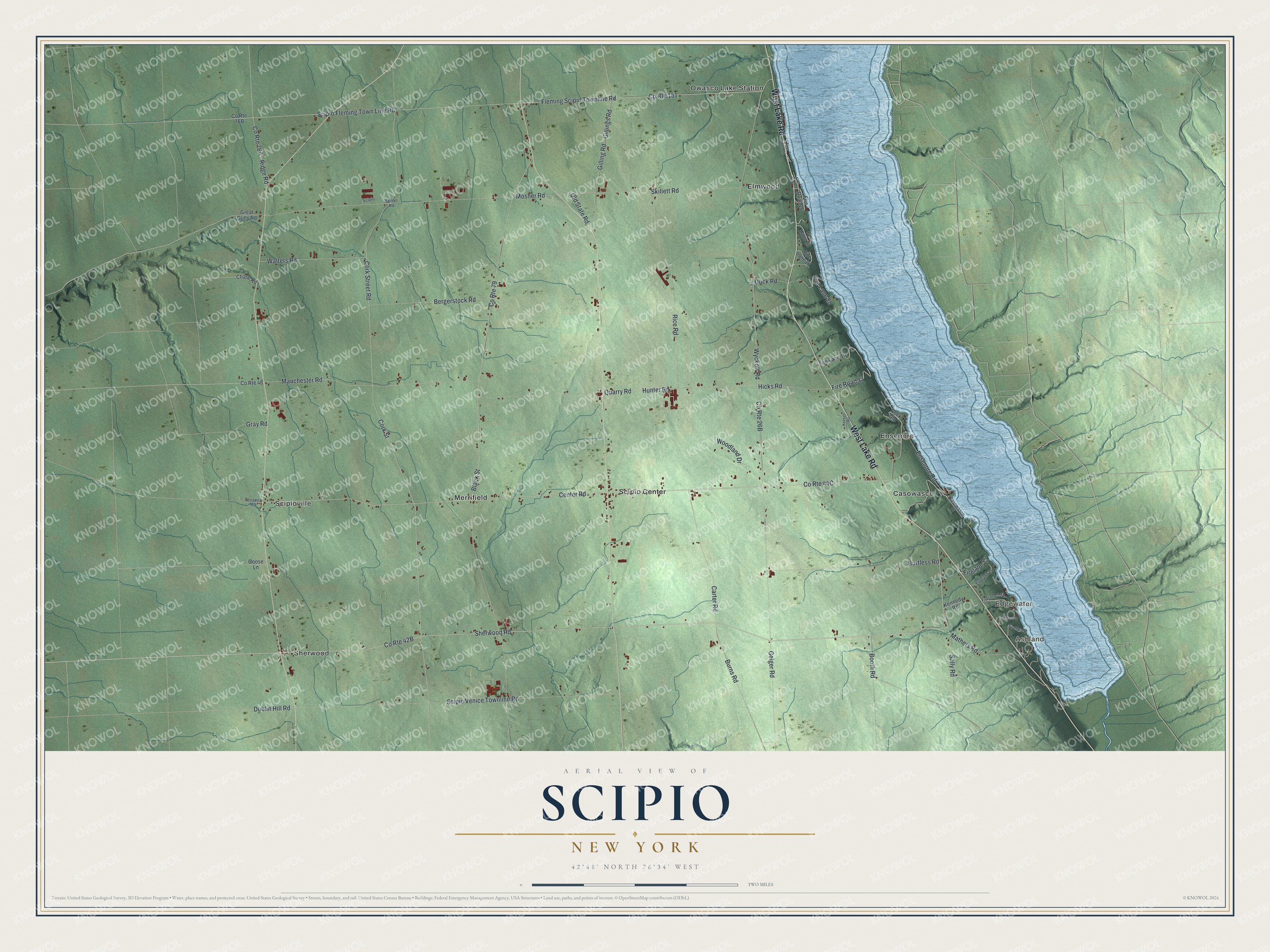 Detailed map of Scipio, New York, showing streets, buildings, and neighborhoods