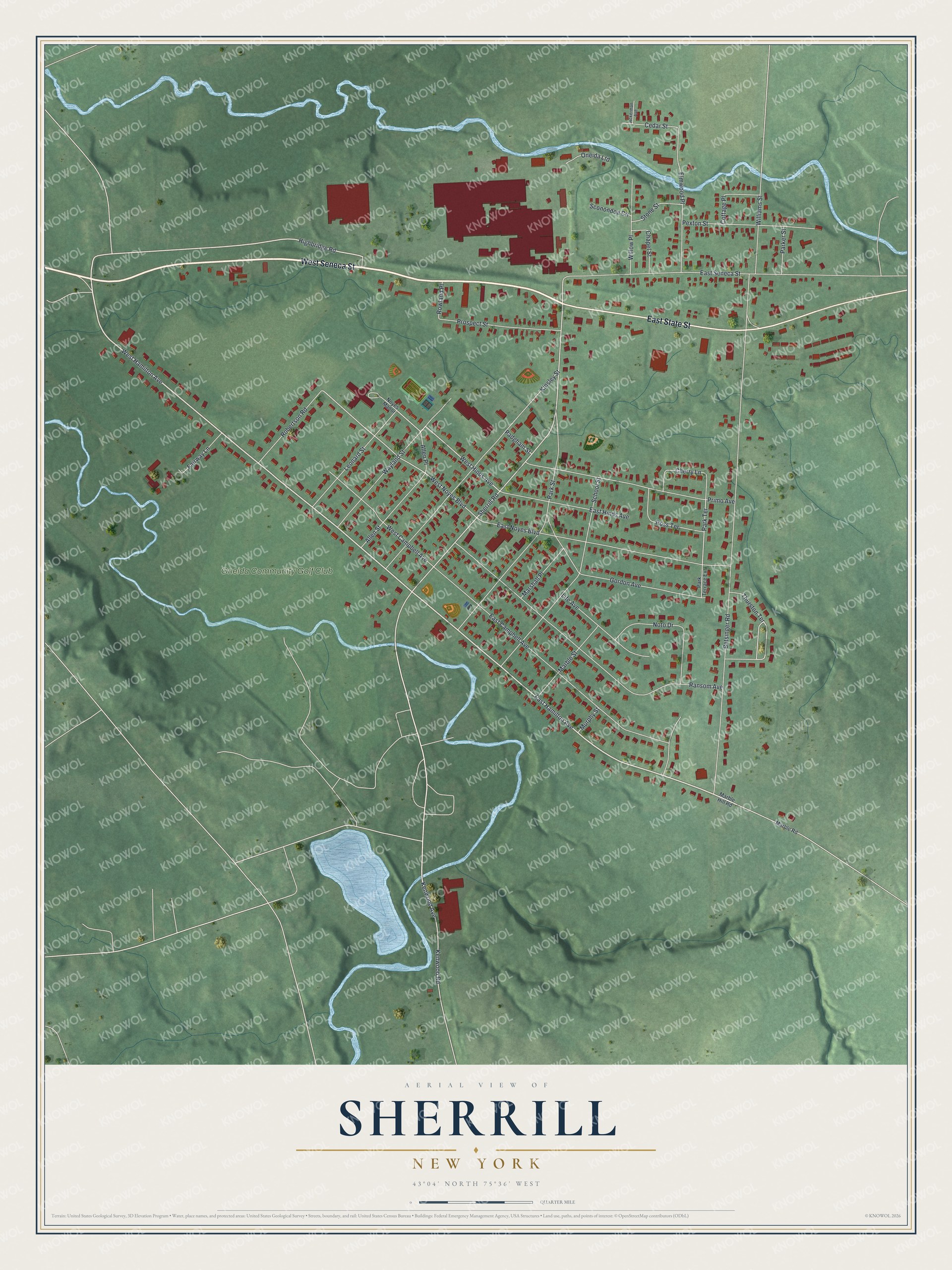 Detailed map of Sherrill, New York, showing streets and buildings