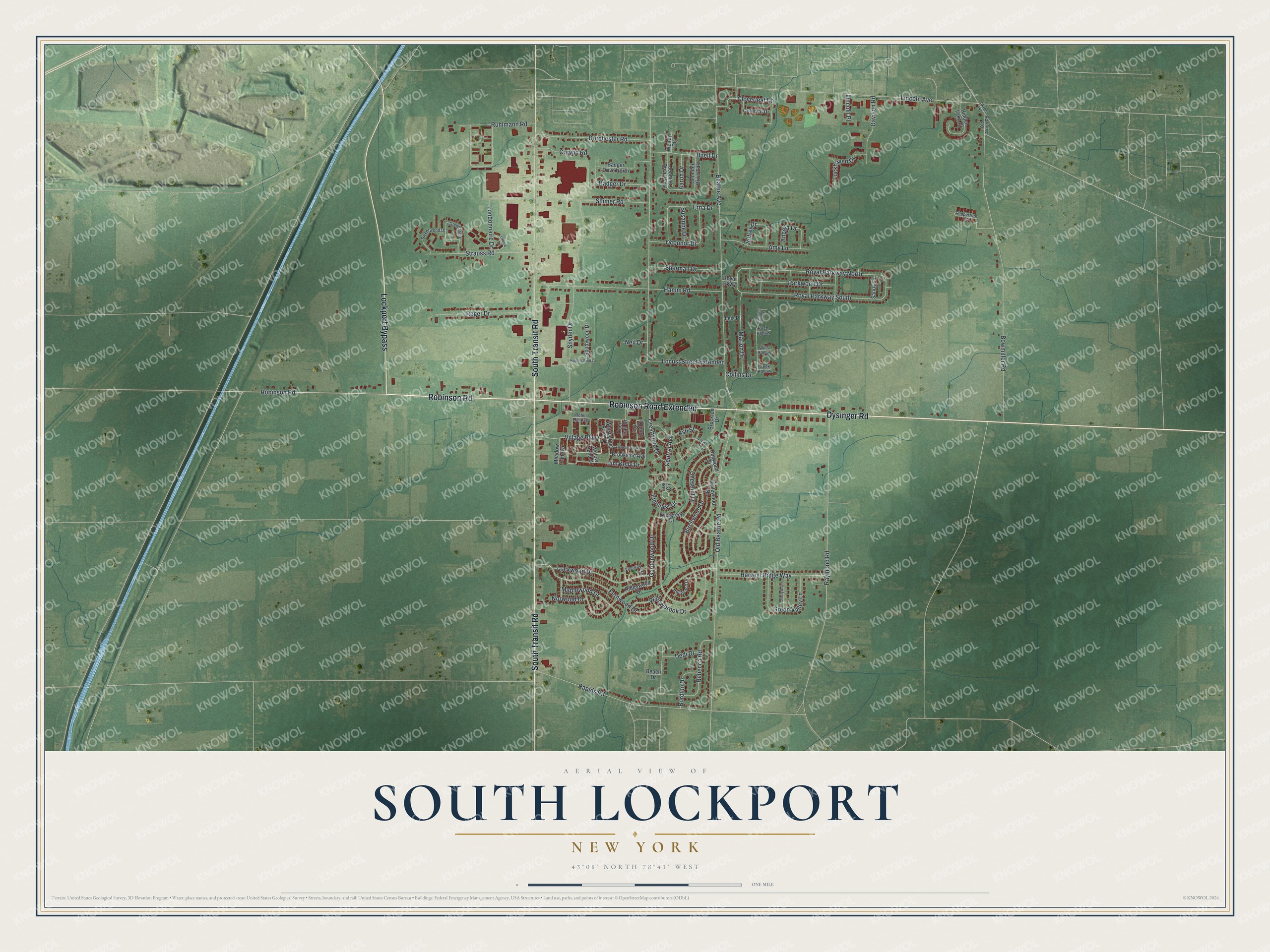 Detailed map of South Lockport, New York, showing streets and buildings
