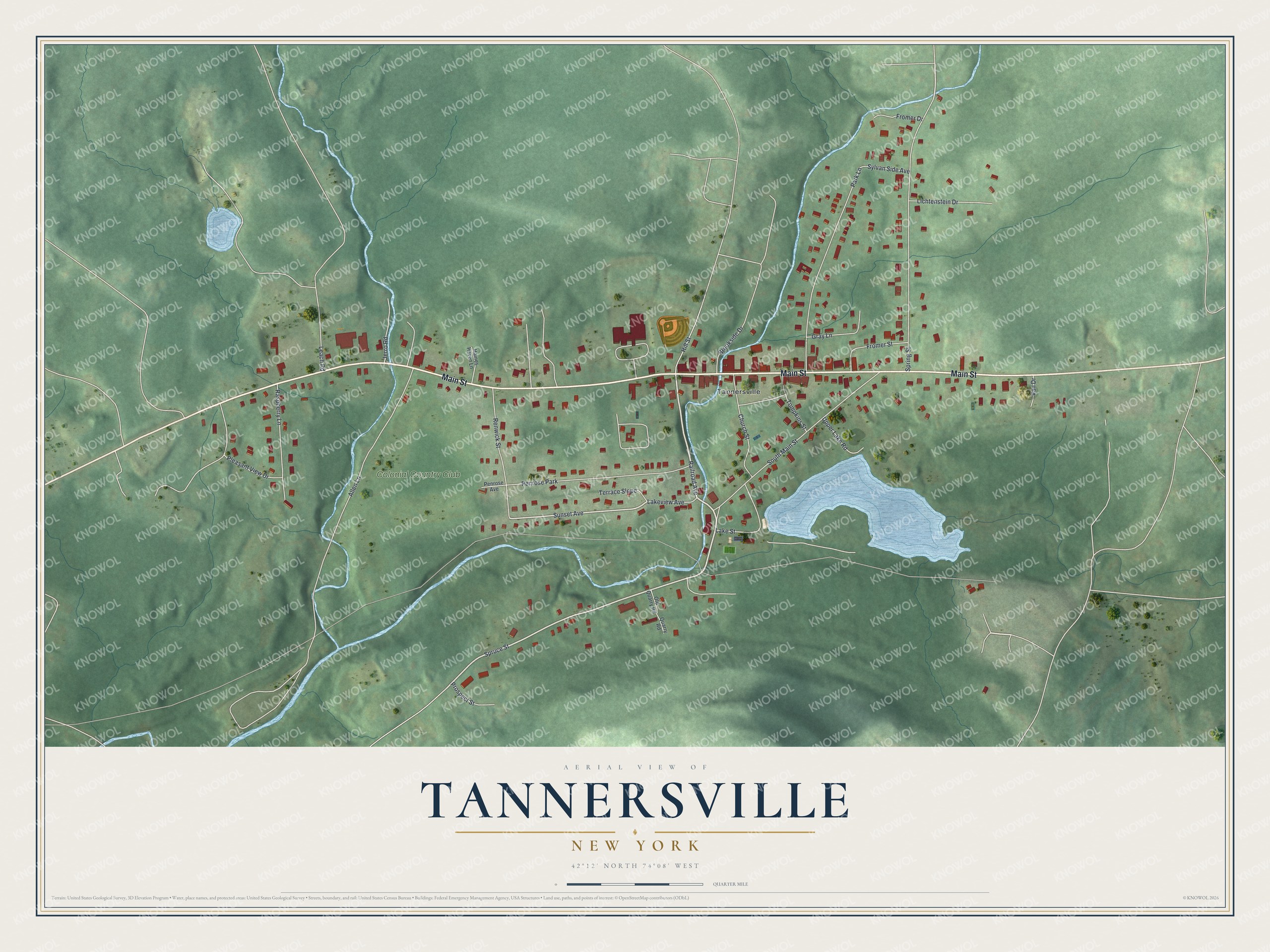 Detailed map of Tannersville, New York, showing streets and buildings