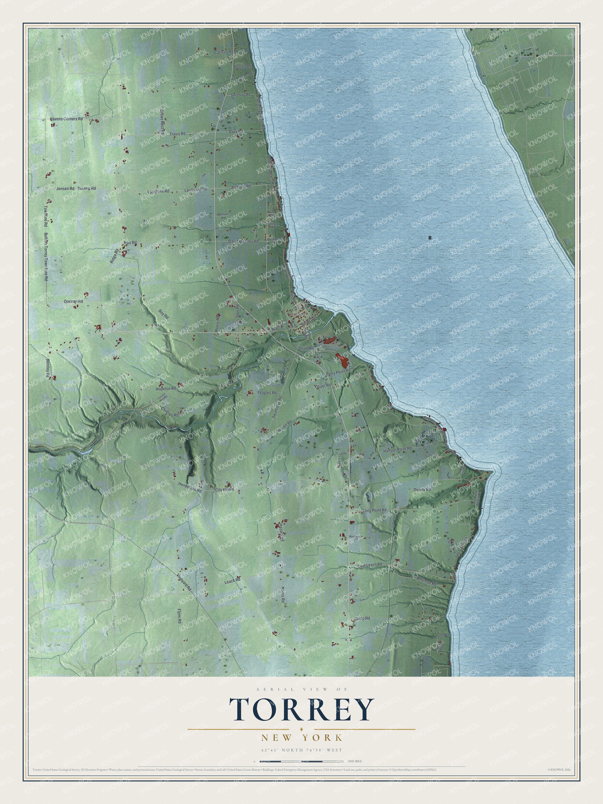 Detailed map of Torrey, New York, showing streets and buildings