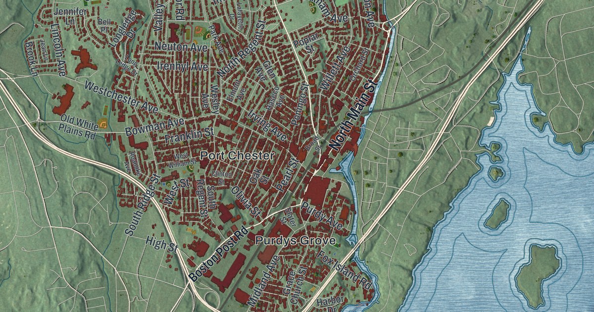 Map of Town of Rye, Westchester County, New York, Drawn Like an Old Atlas