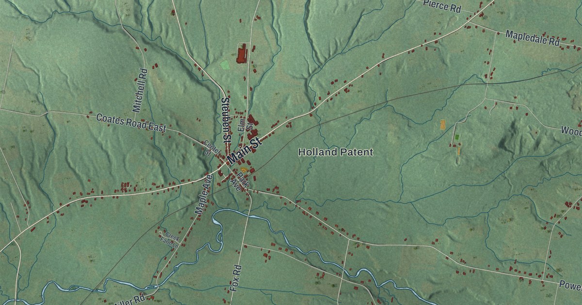 Close-up of streets and buildings in Trenton, New York