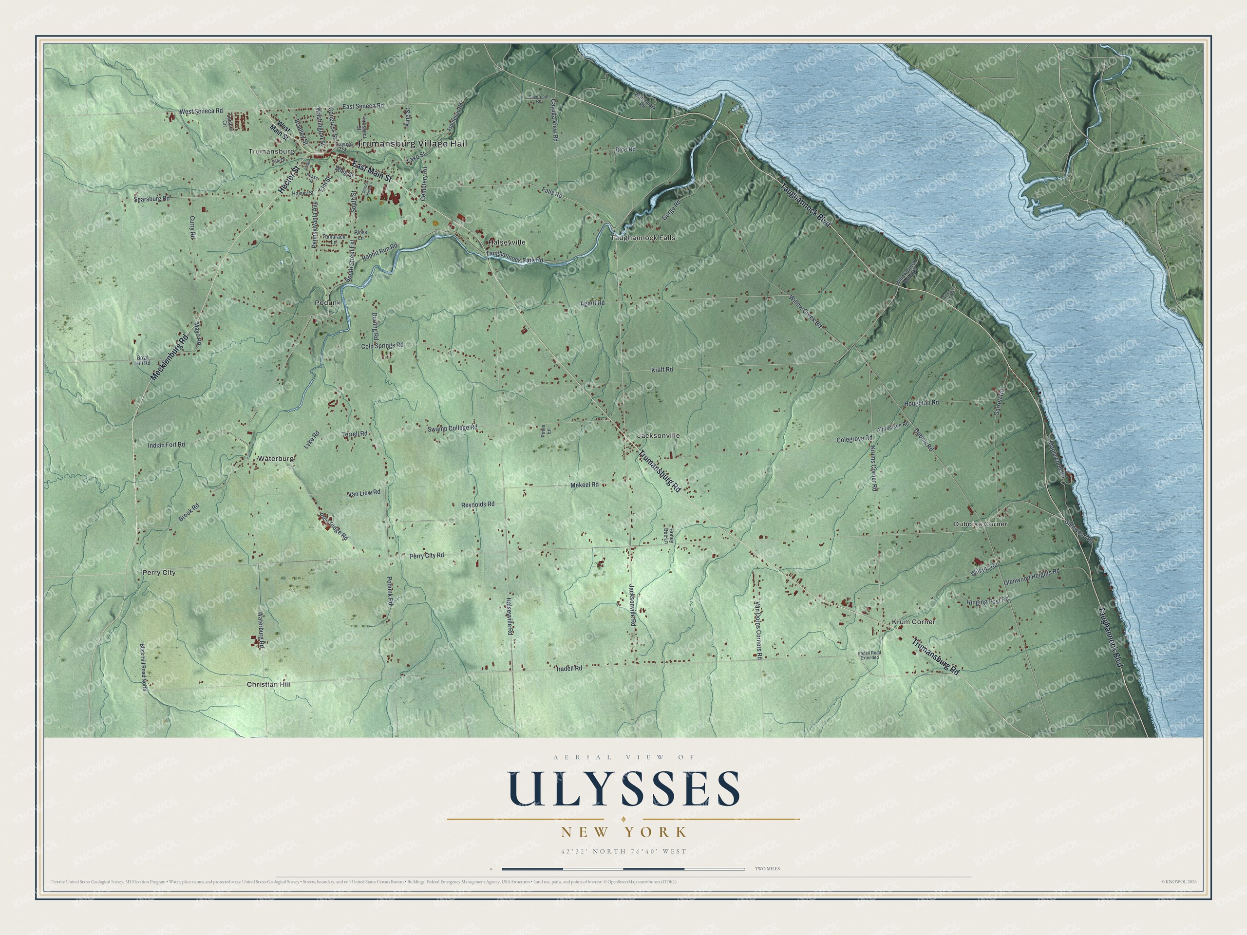 Detailed map of Ulysses, New York, showing streets, buildings, and neighborhoods