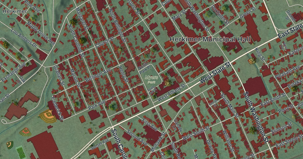 Map of Village of Herkimer, New York, Drawn Like an Old Atlas