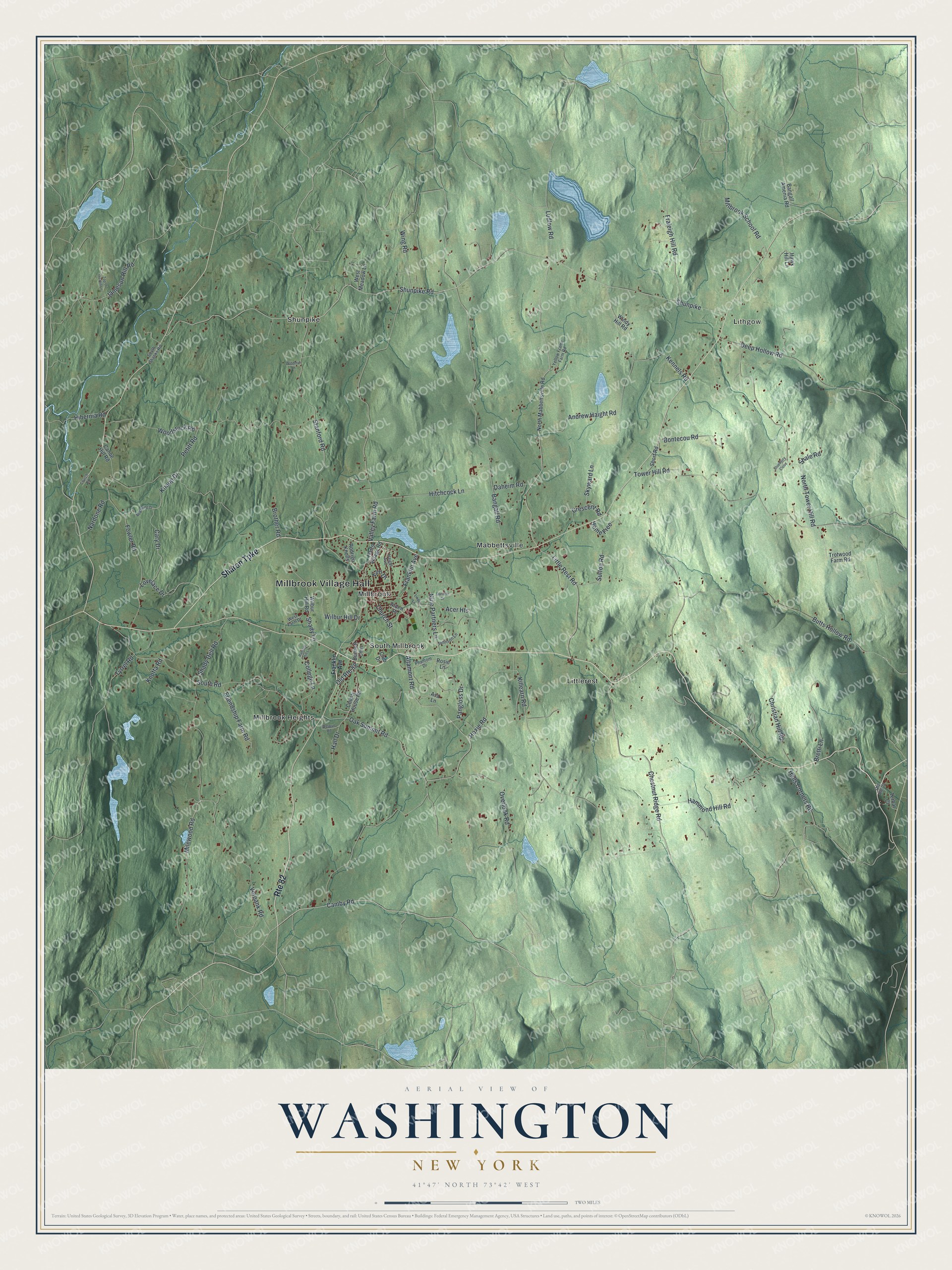 Detailed map of Washington, New York, showing streets, buildings, and neighborhoods