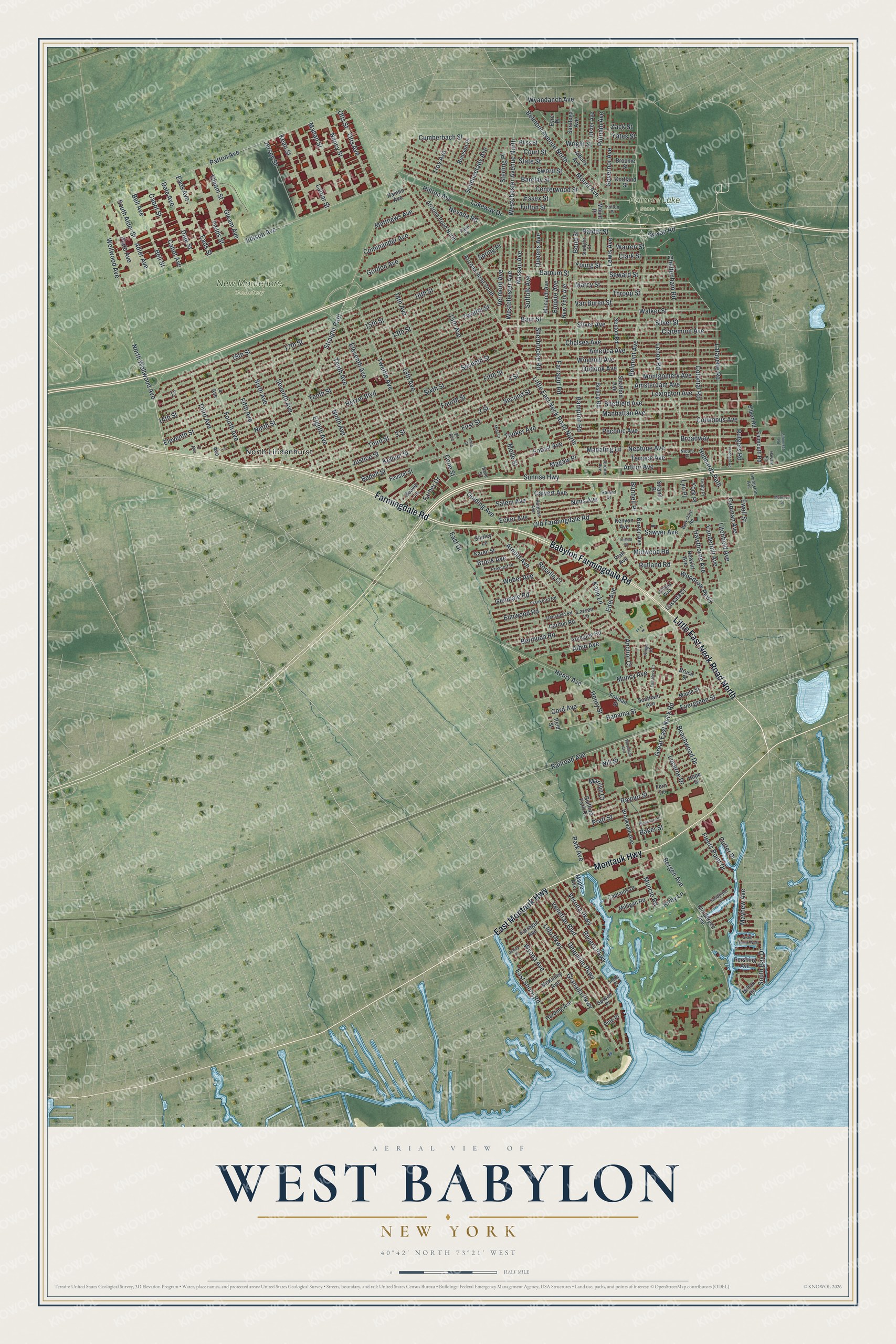 Watermarked full-map preview of West Babylon, New York