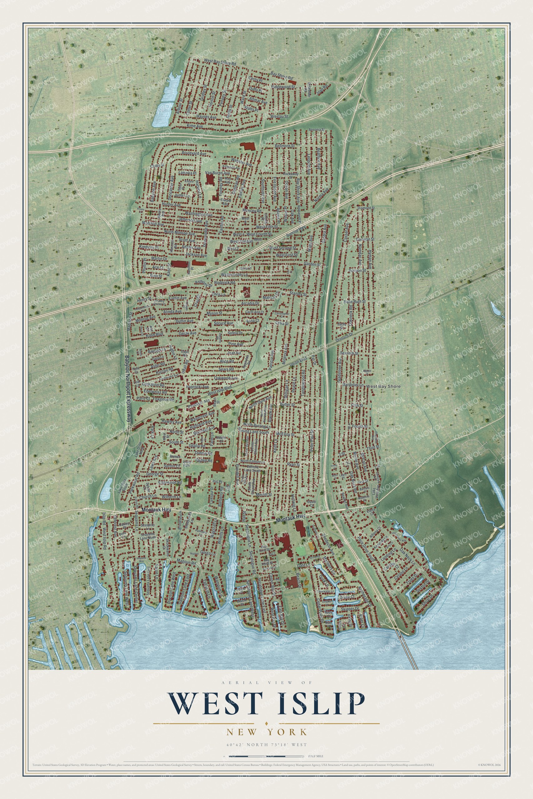 Watermarked full-map preview of West Islip, New York