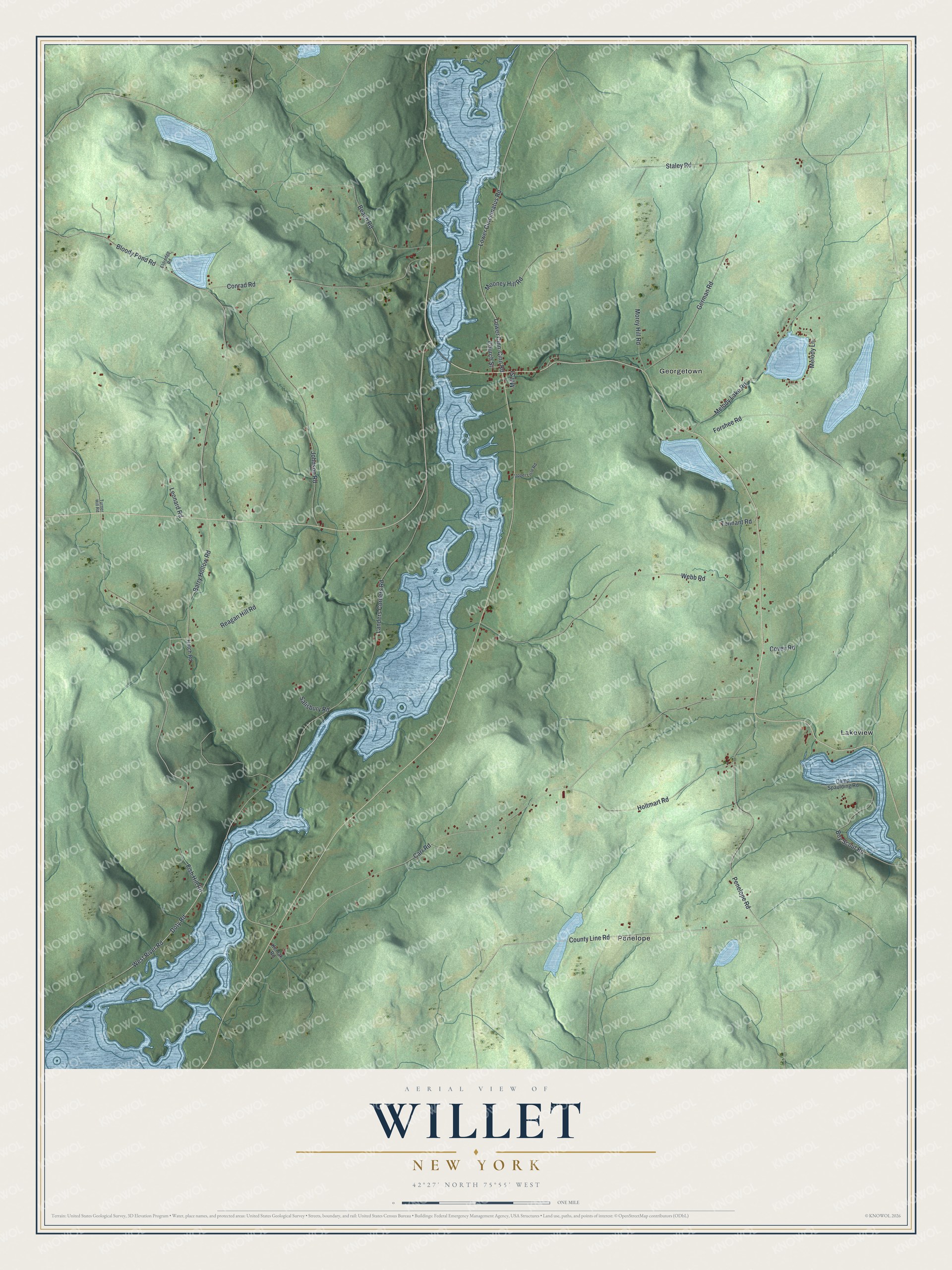 Detailed map of Willet, New York, showing streets, buildings, and neighborhoods