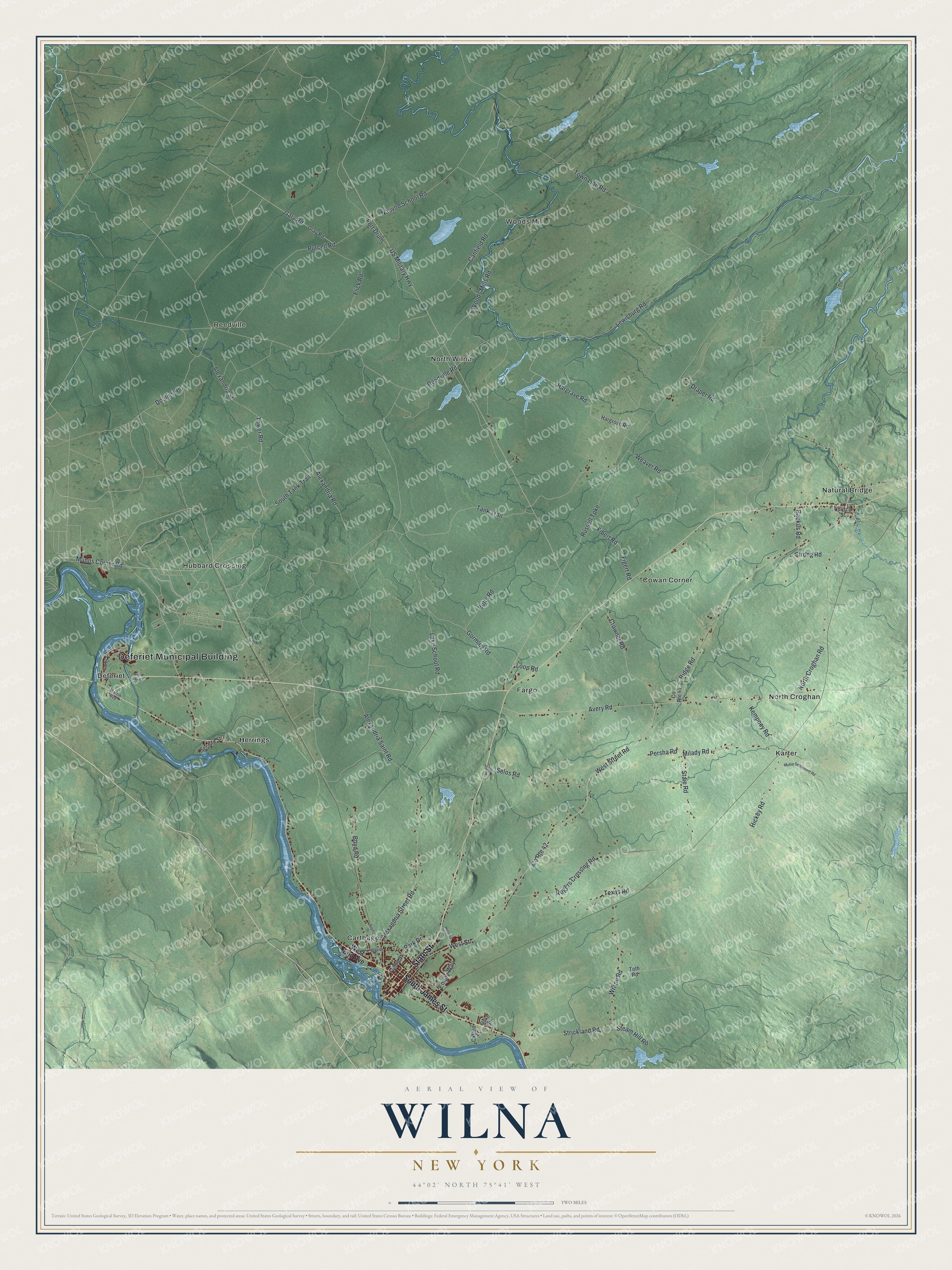 Detailed map of Wilna, New York, showing streets, buildings, and neighborhoods