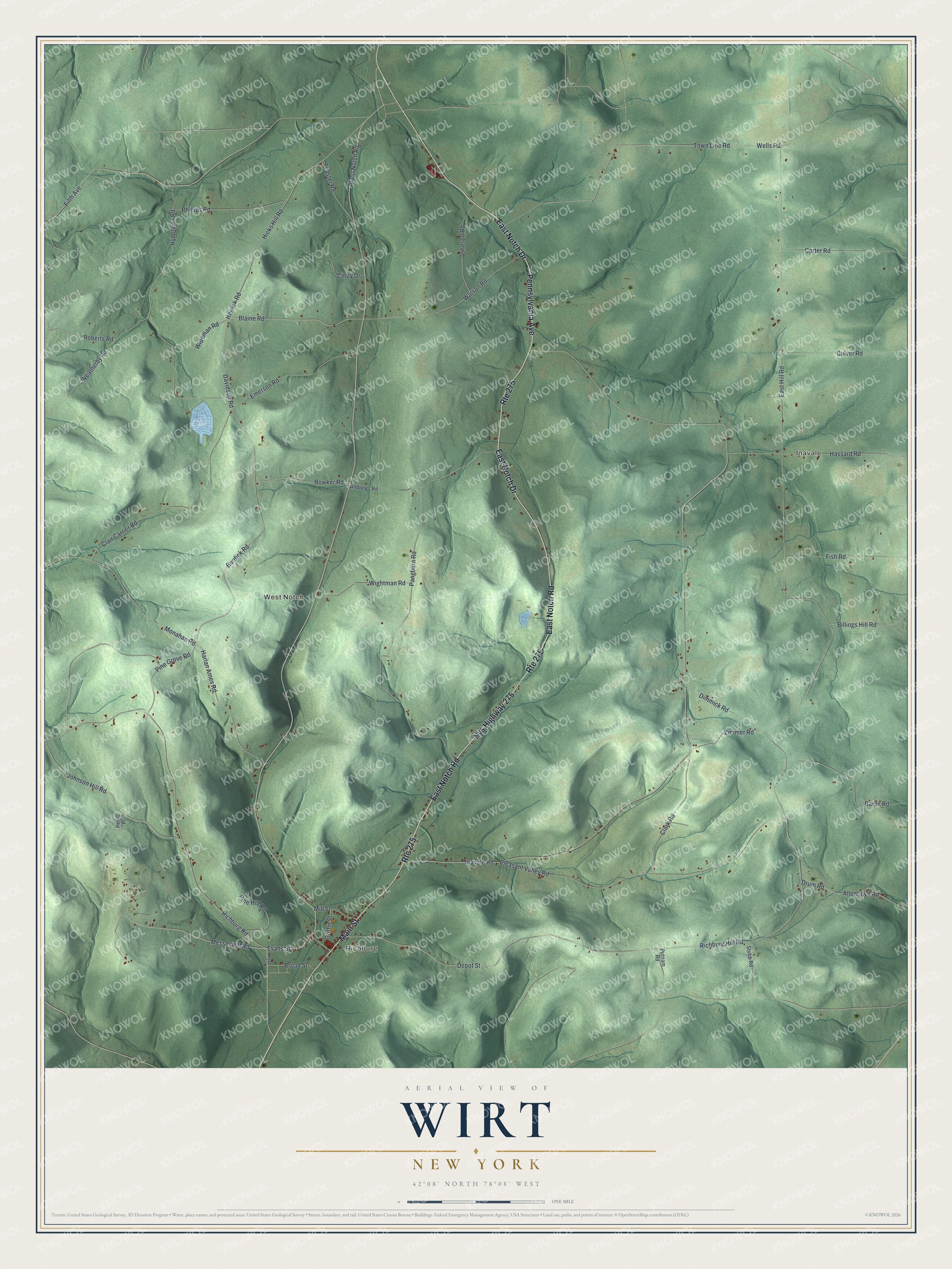 Detailed map of Wirt, New York, showing streets, buildings, and neighborhoods