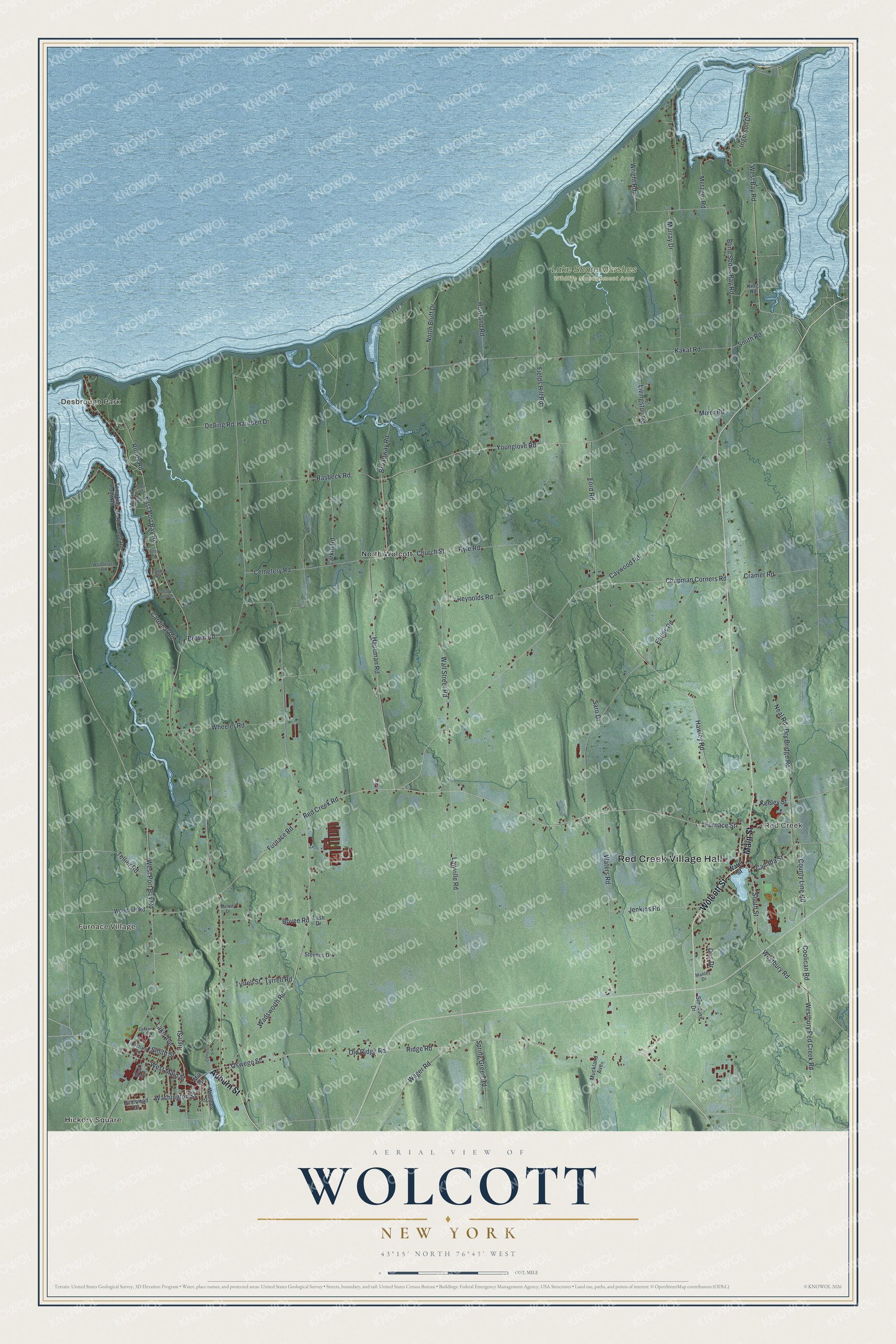 Watermarked full-map preview of Wolcott, New York