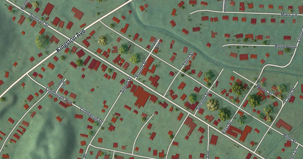 Close-up of streets and buildings in Wurtsboro, New York