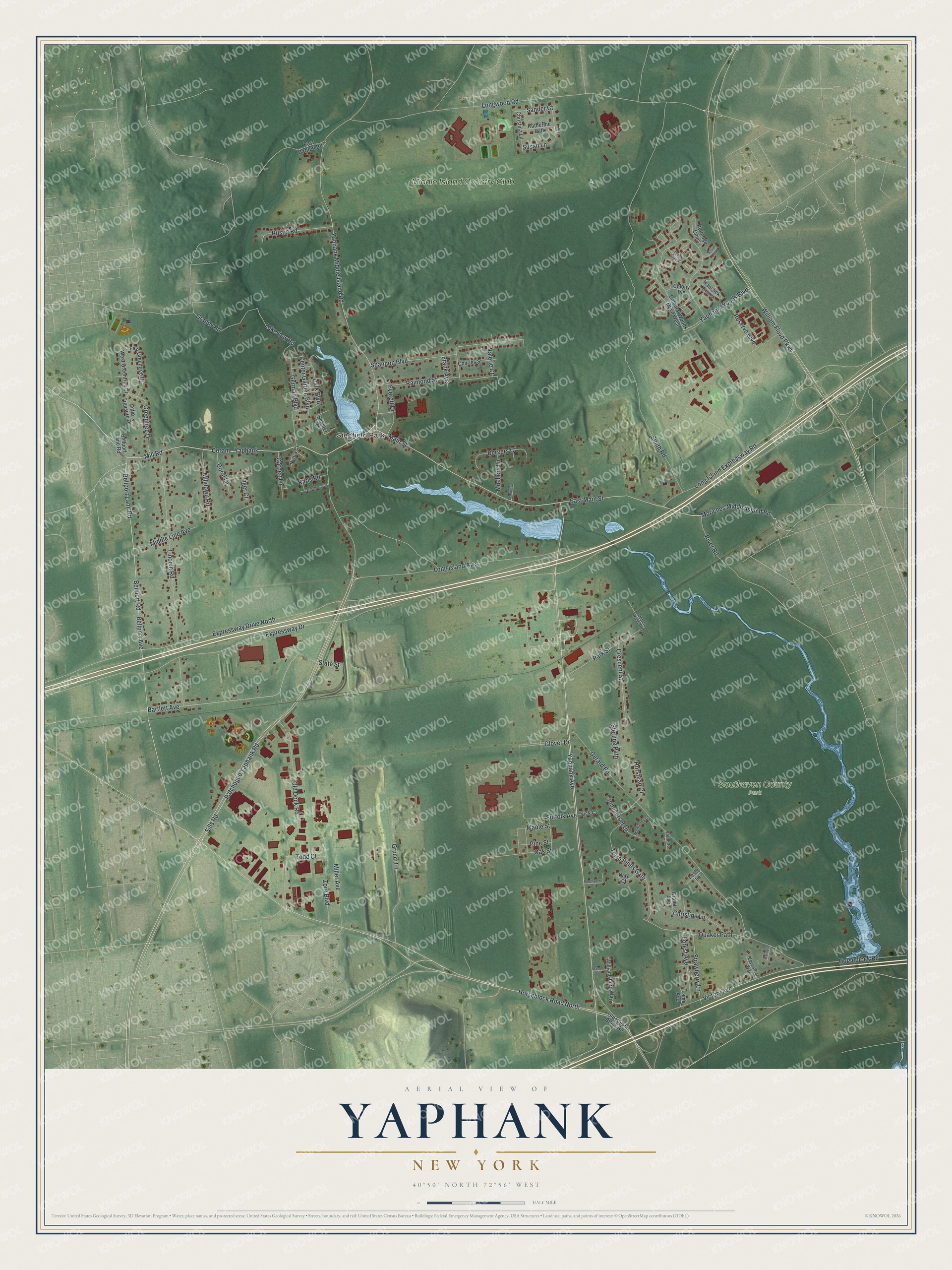 Watermarked full-map preview of Yaphank, New York