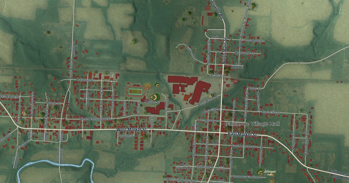 Map of Baltimore, Ohio in 2026
