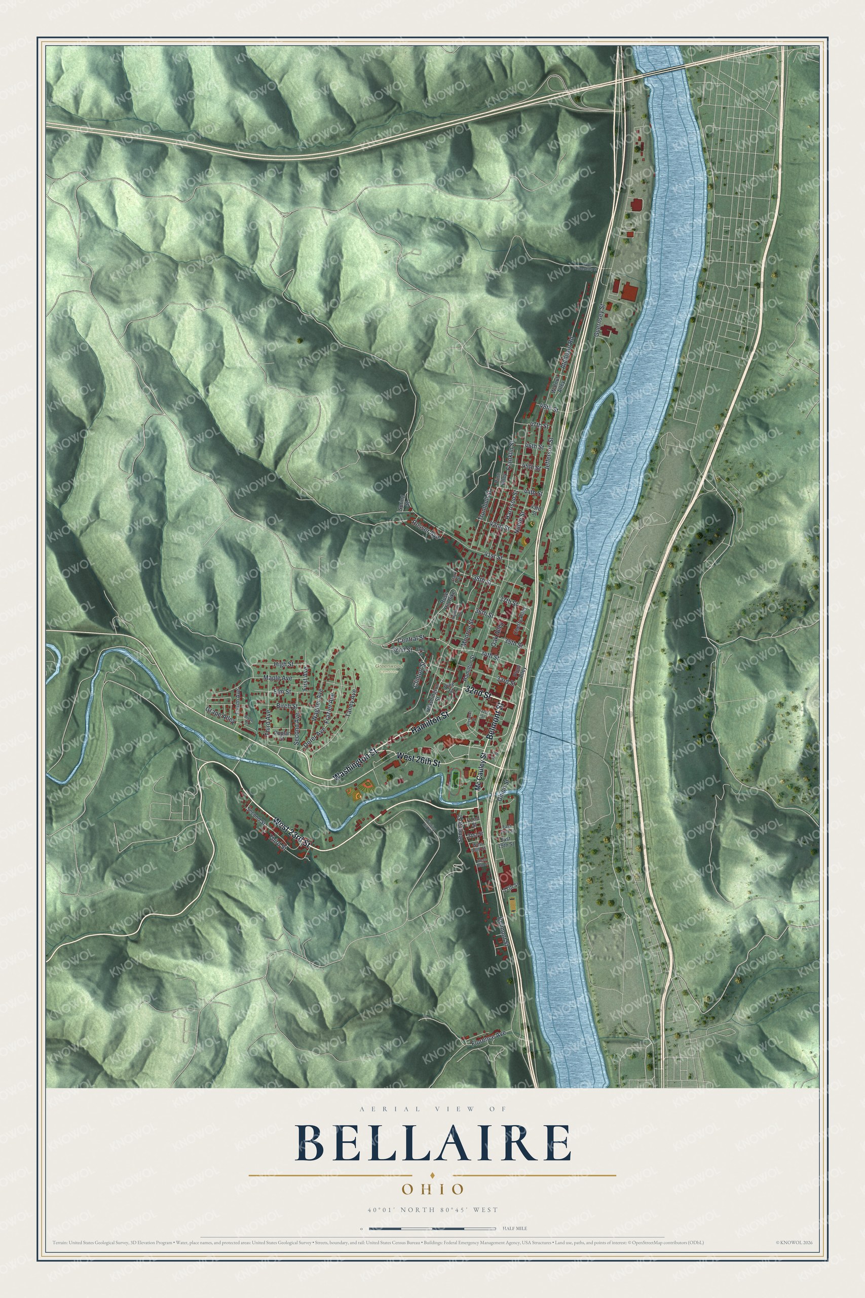 Full preview of the Bellaire, Ohio map