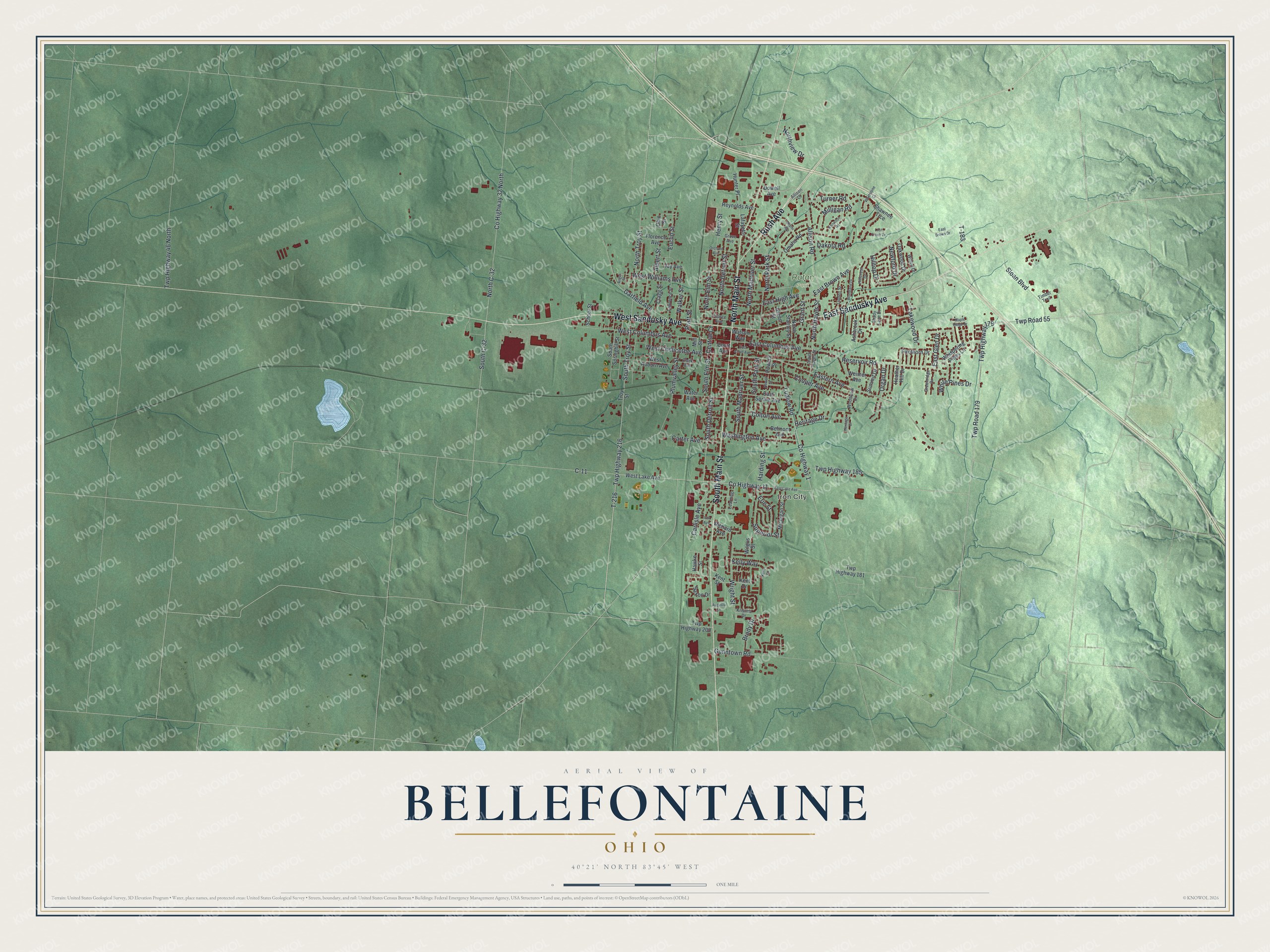 Watermarked full-map preview of Bellefontaine, Ohio