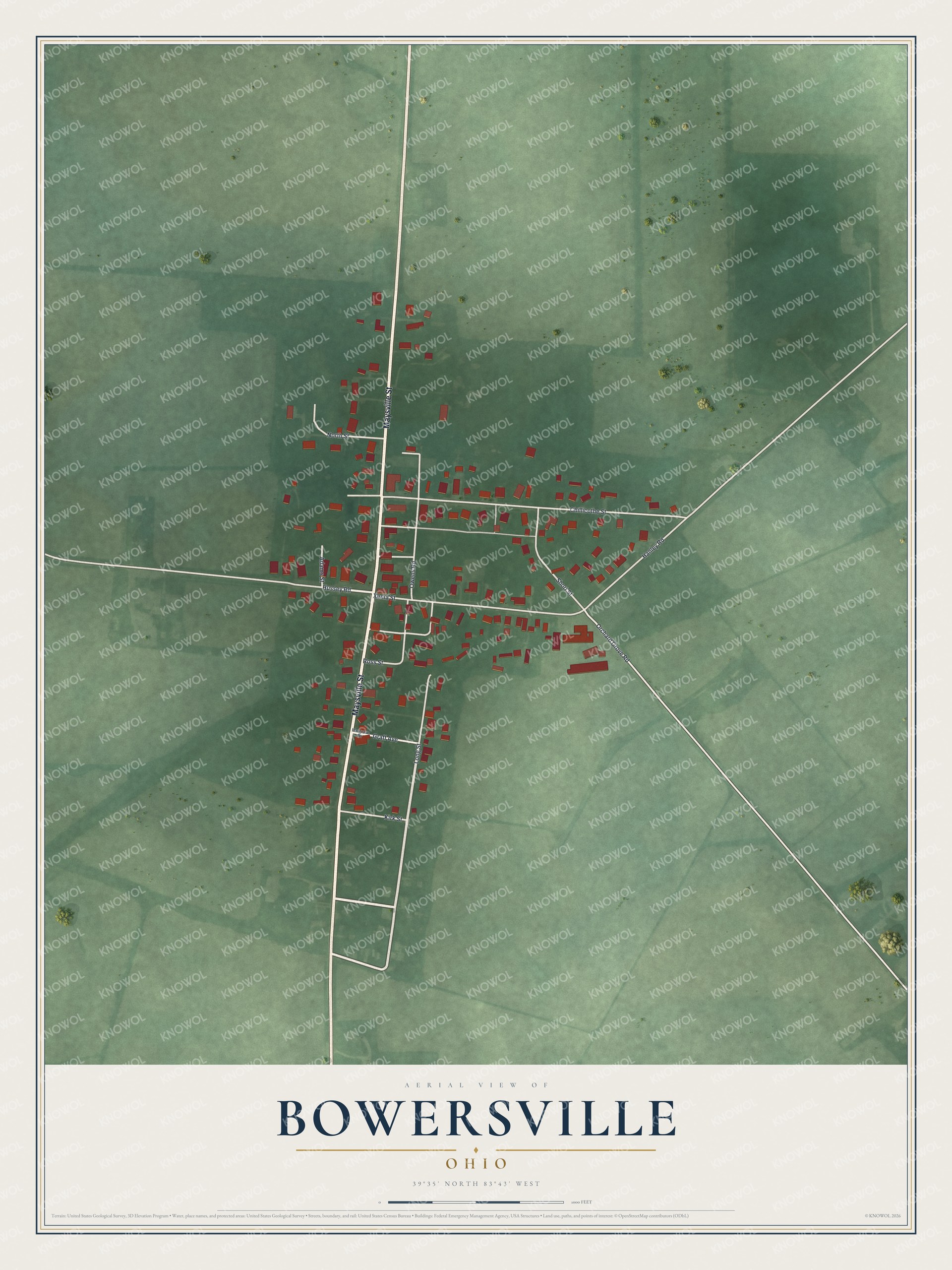 Watermarked full-map preview of Bowersville, Ohio