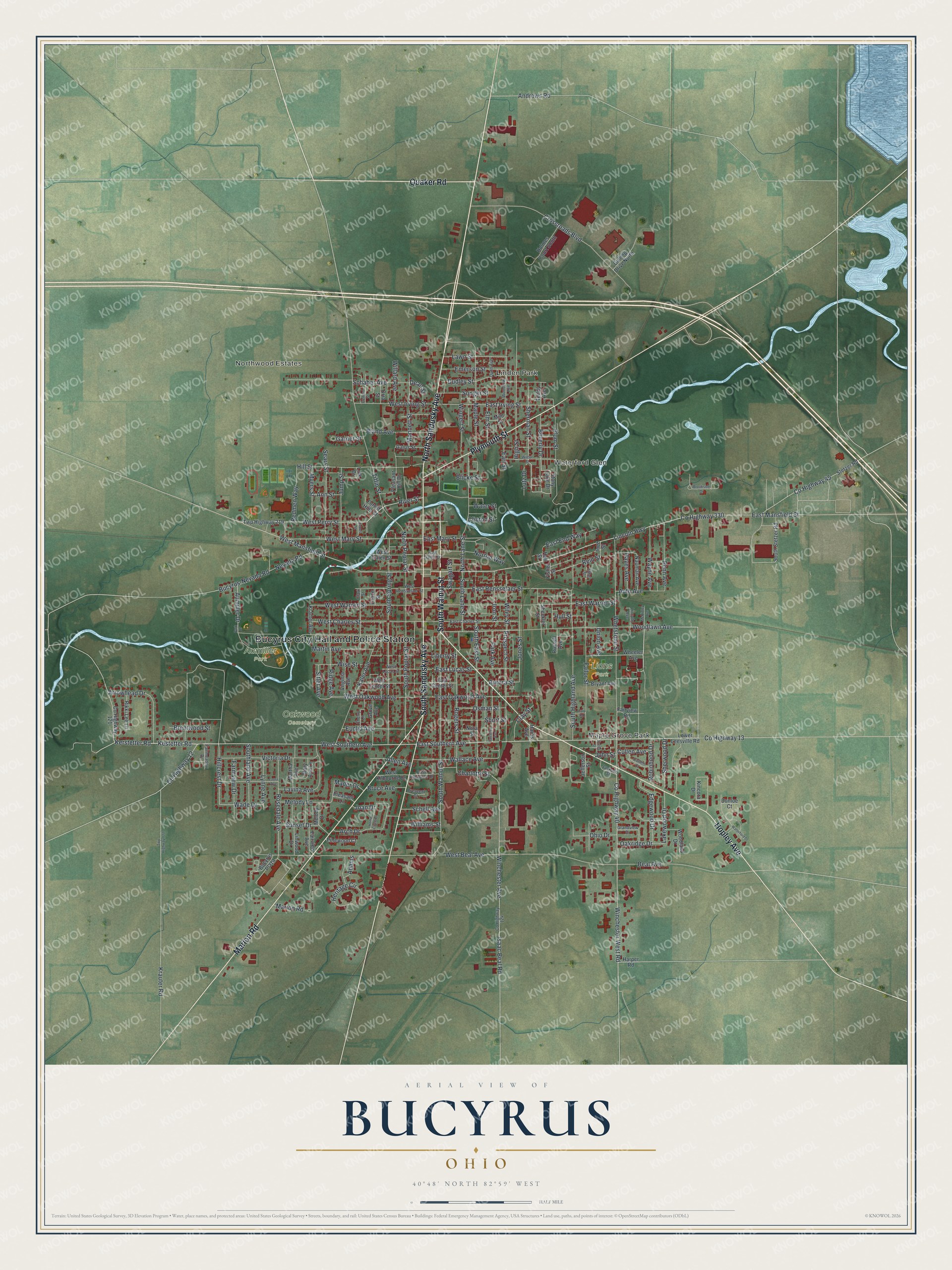 Watermarked full-map preview of Bucyrus, Ohio
