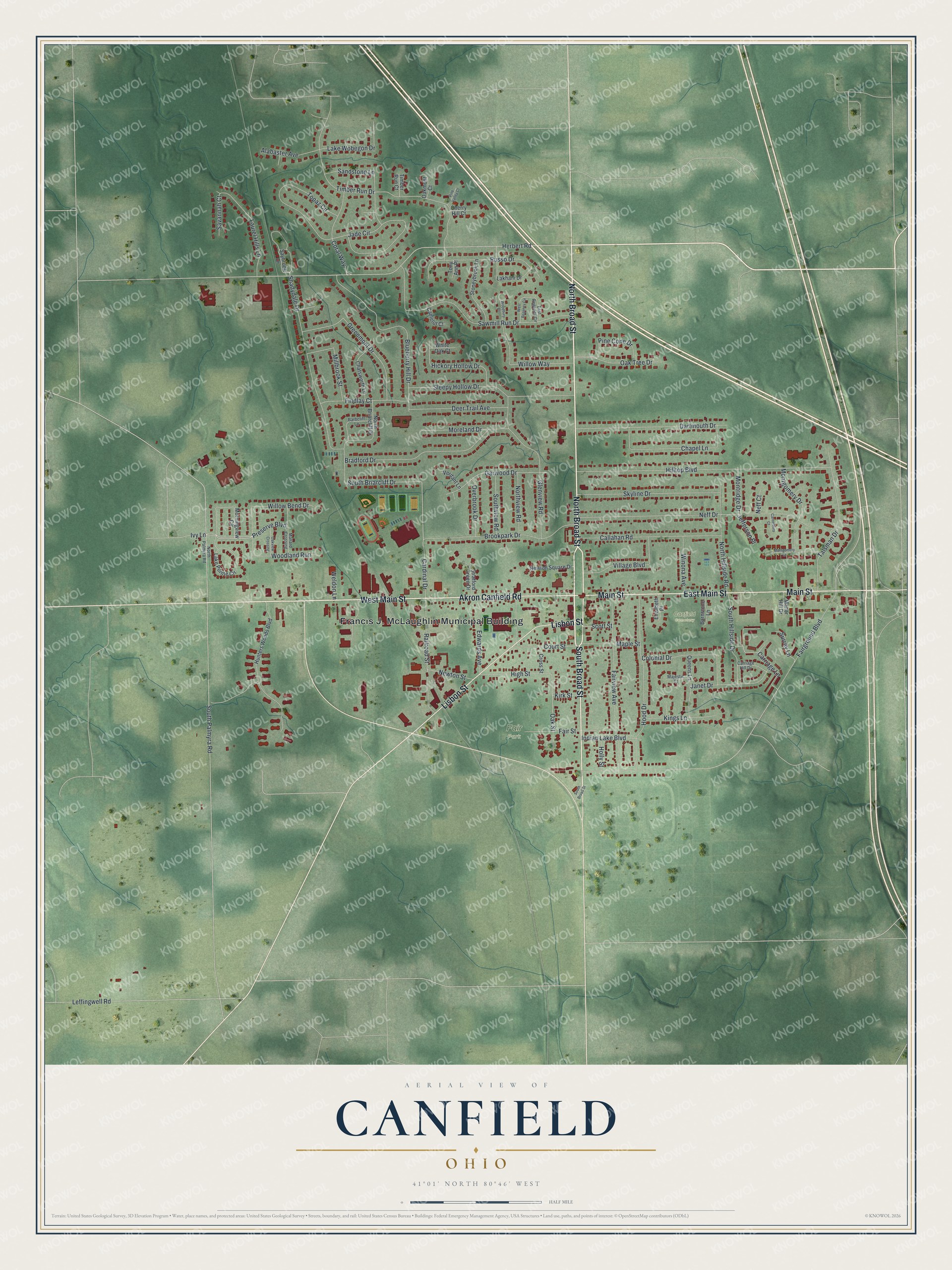 Watermarked full-map preview of Canfield, Ohio