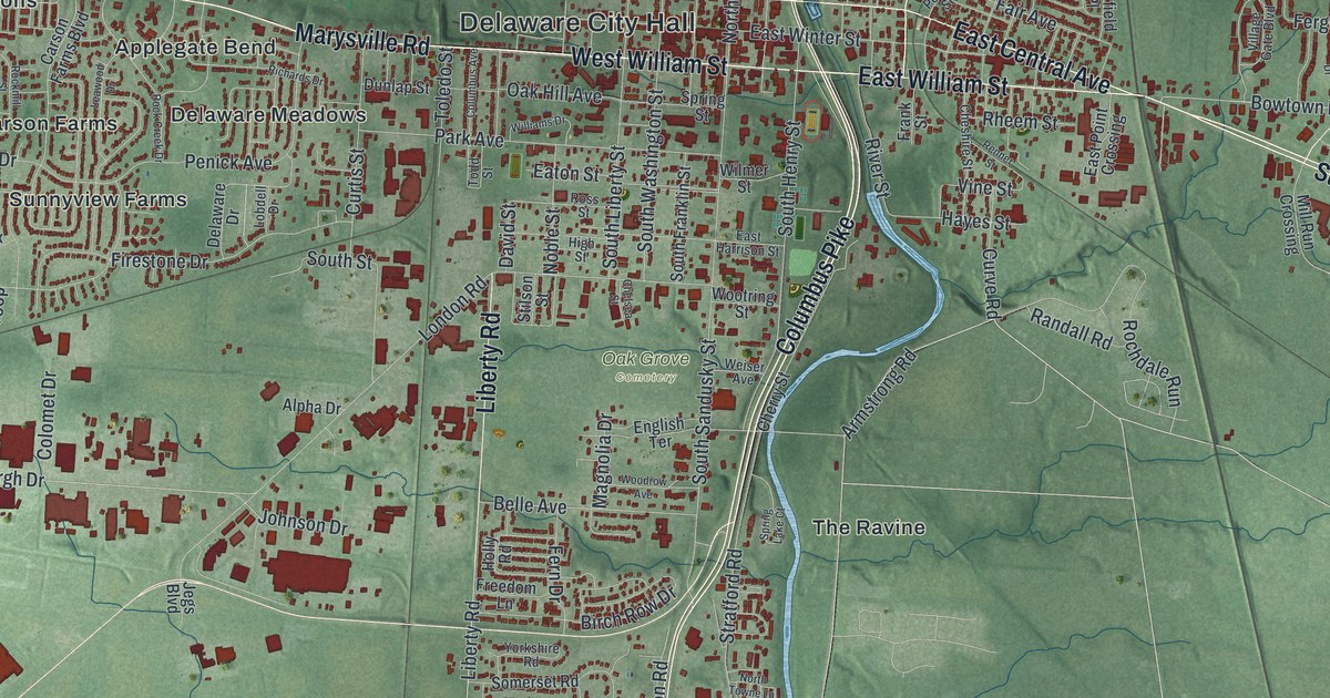 Map of Delaware, Ohio in 2026