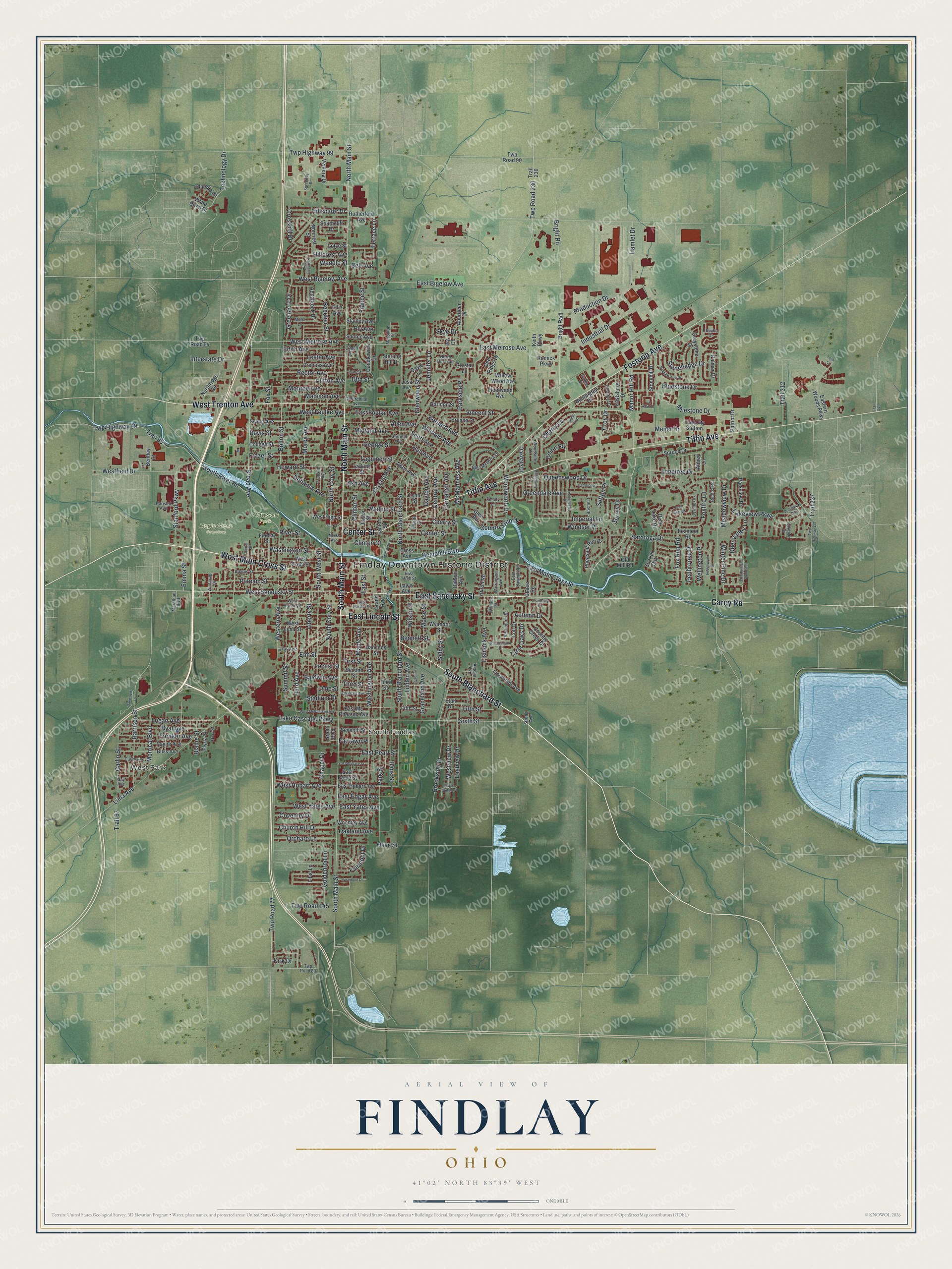 Watermarked full-map preview of Findlay, Ohio