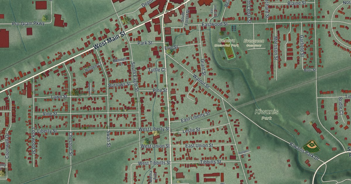 Map of Geneva, Ohio in 2026