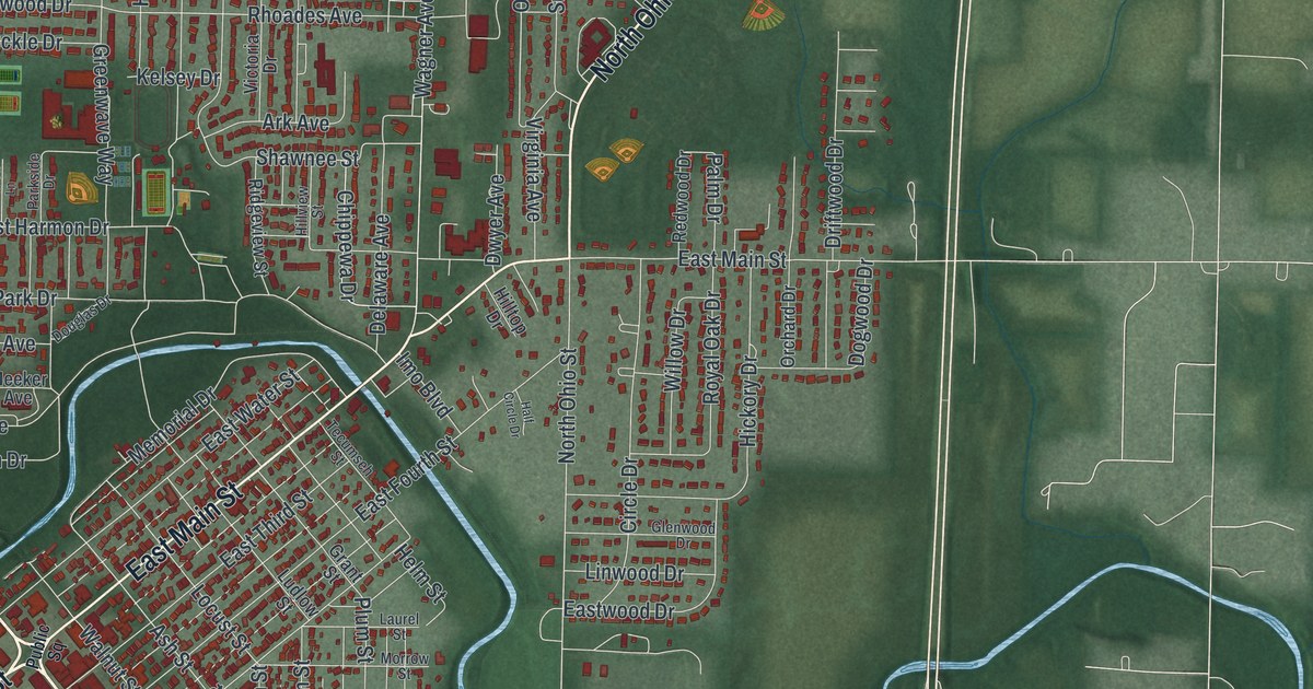 Map of Greenville, Ohio in 2026