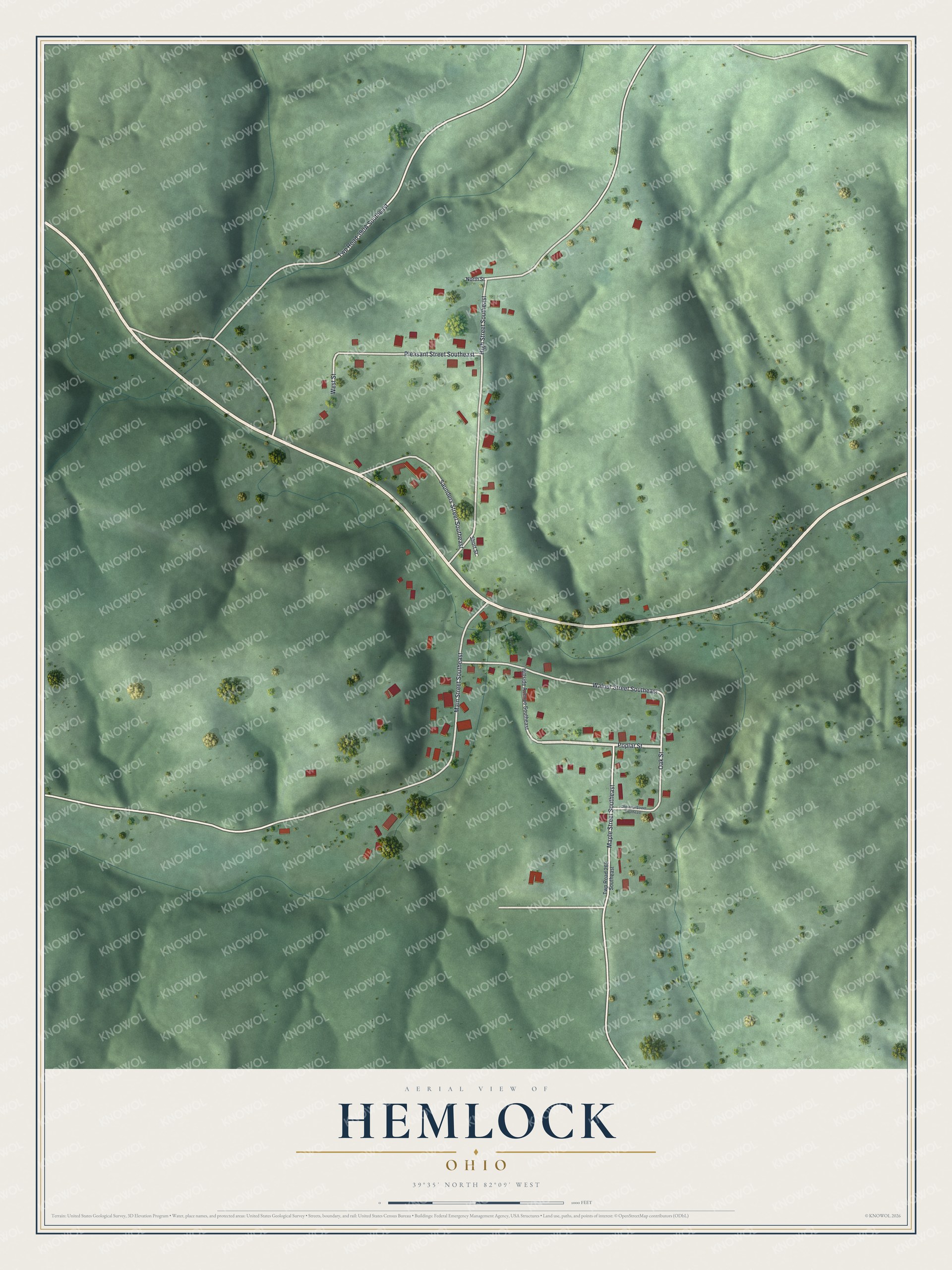 Watermarked full-map preview of Hemlock, Ohio