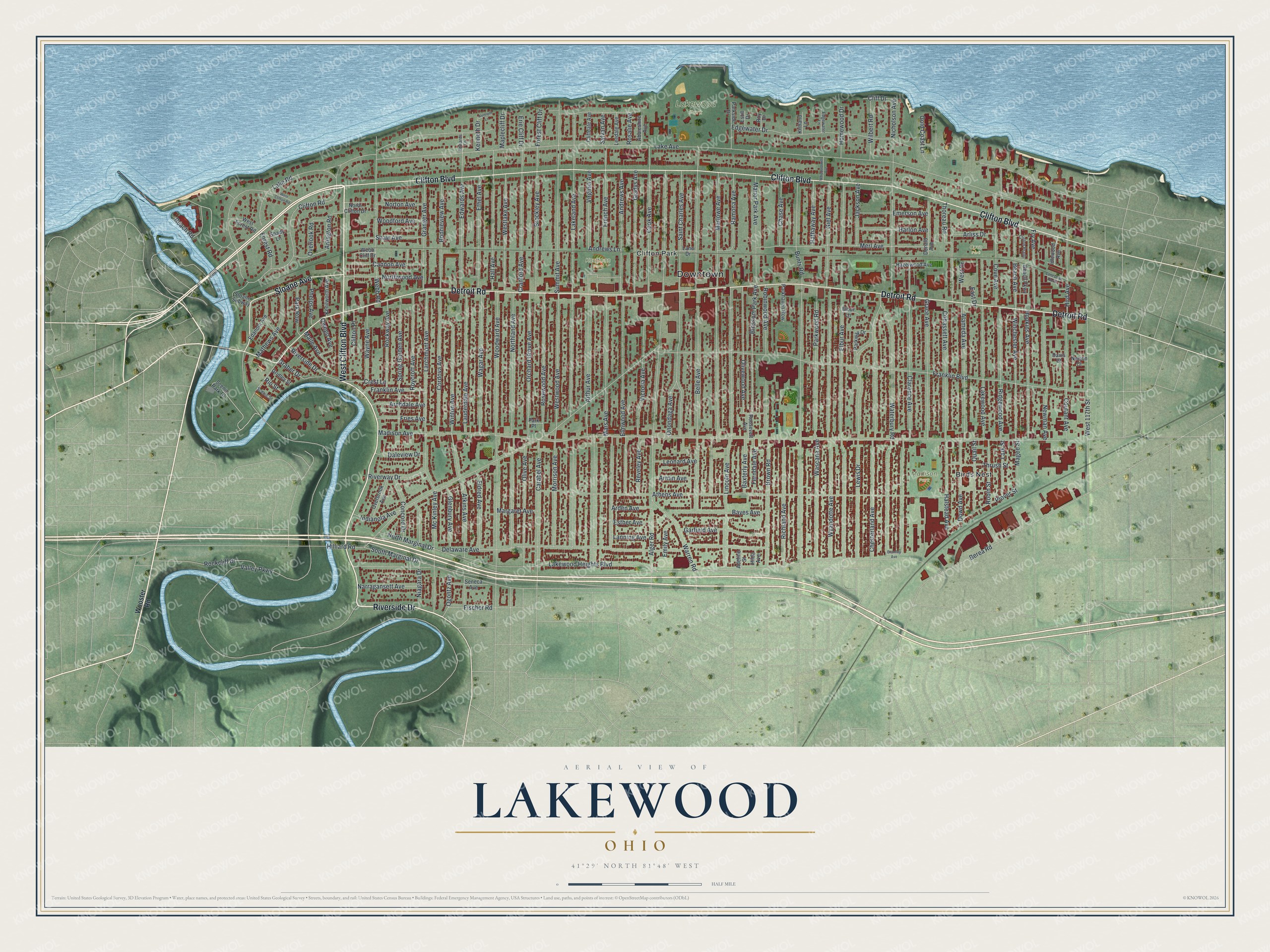 Watermarked full-map preview of Lakewood, Ohio