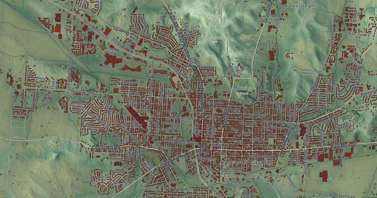 Map of Lancaster, Ohio in 2026