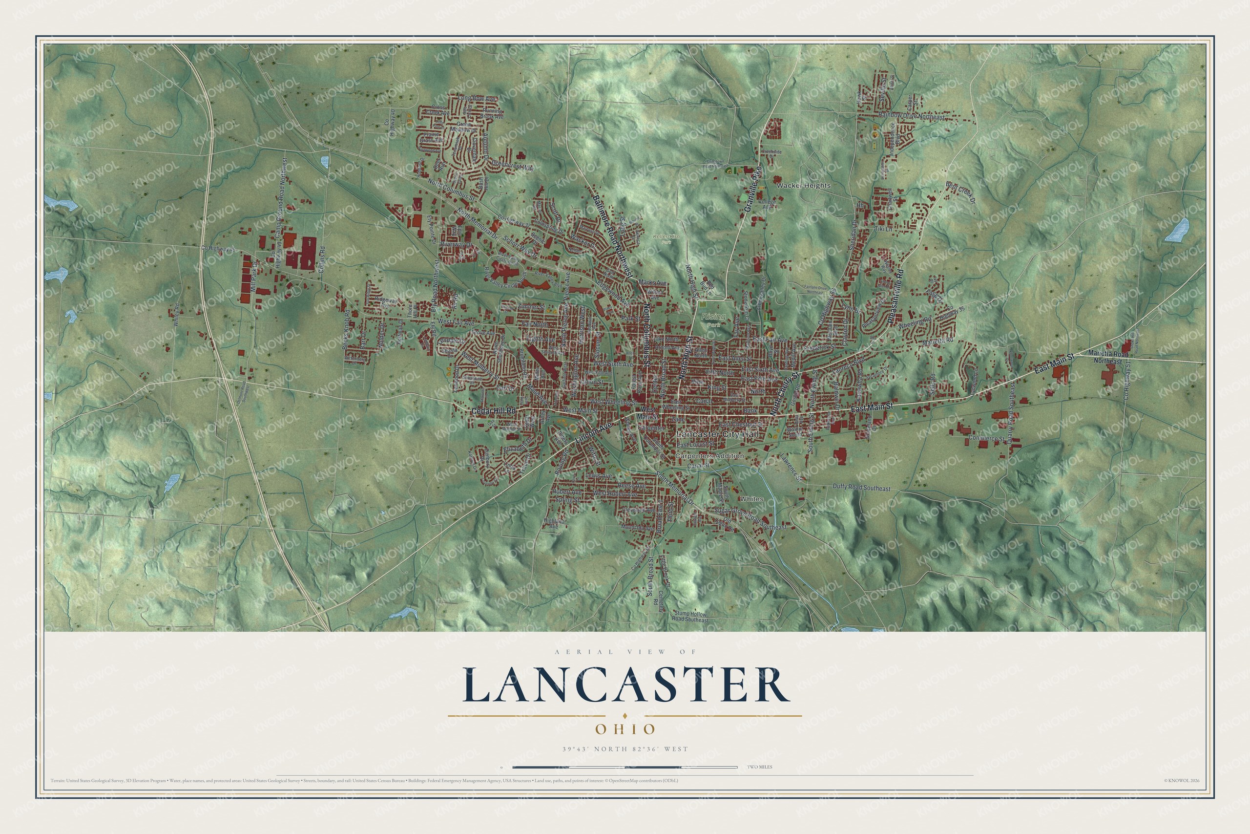 Watermarked full-map preview of Lancaster, Ohio