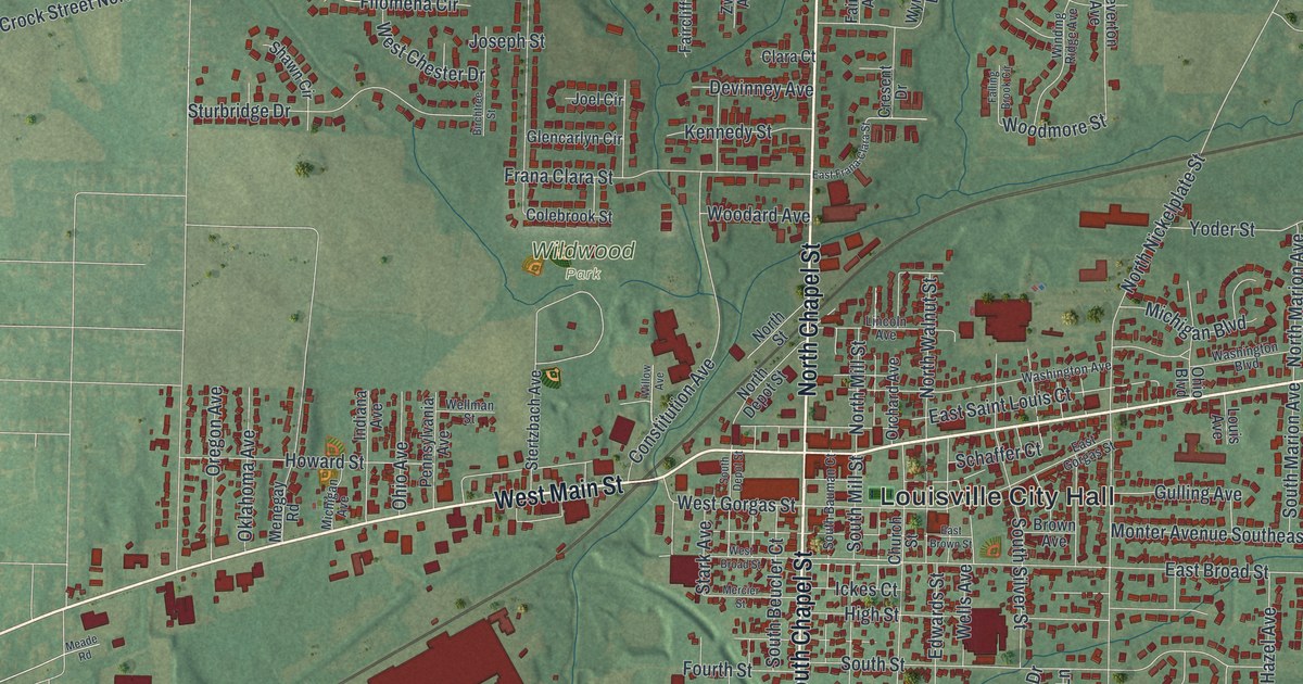 Map of Louisville, Ohio in 2026
