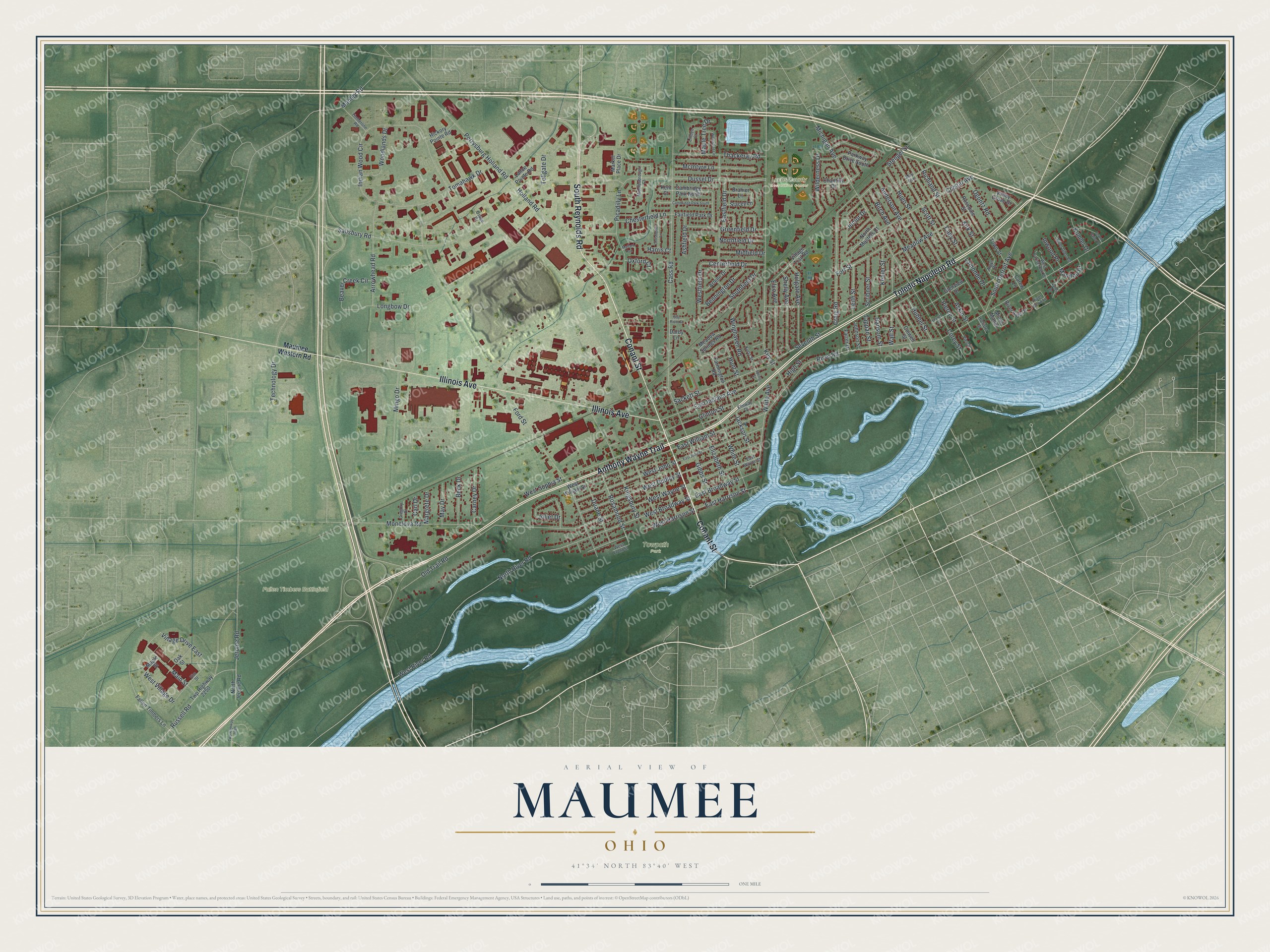 Watermarked full-map preview of Maumee, Ohio