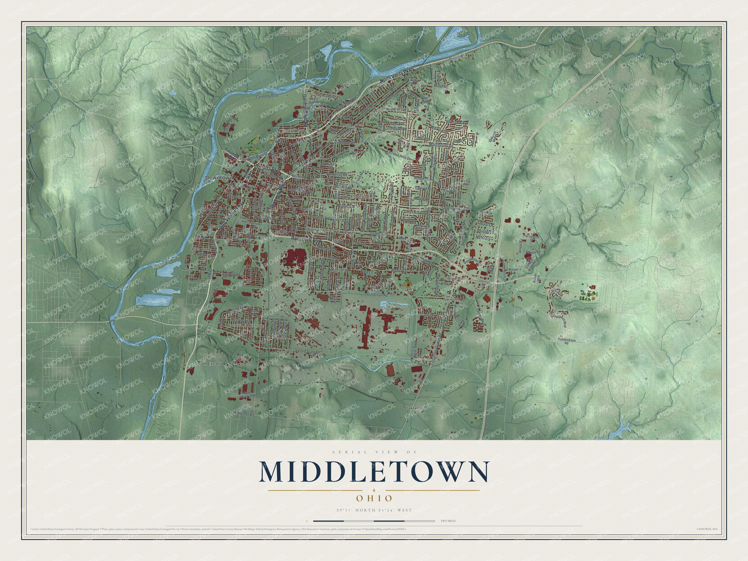 Watermarked full-map preview of Middletown, Ohio