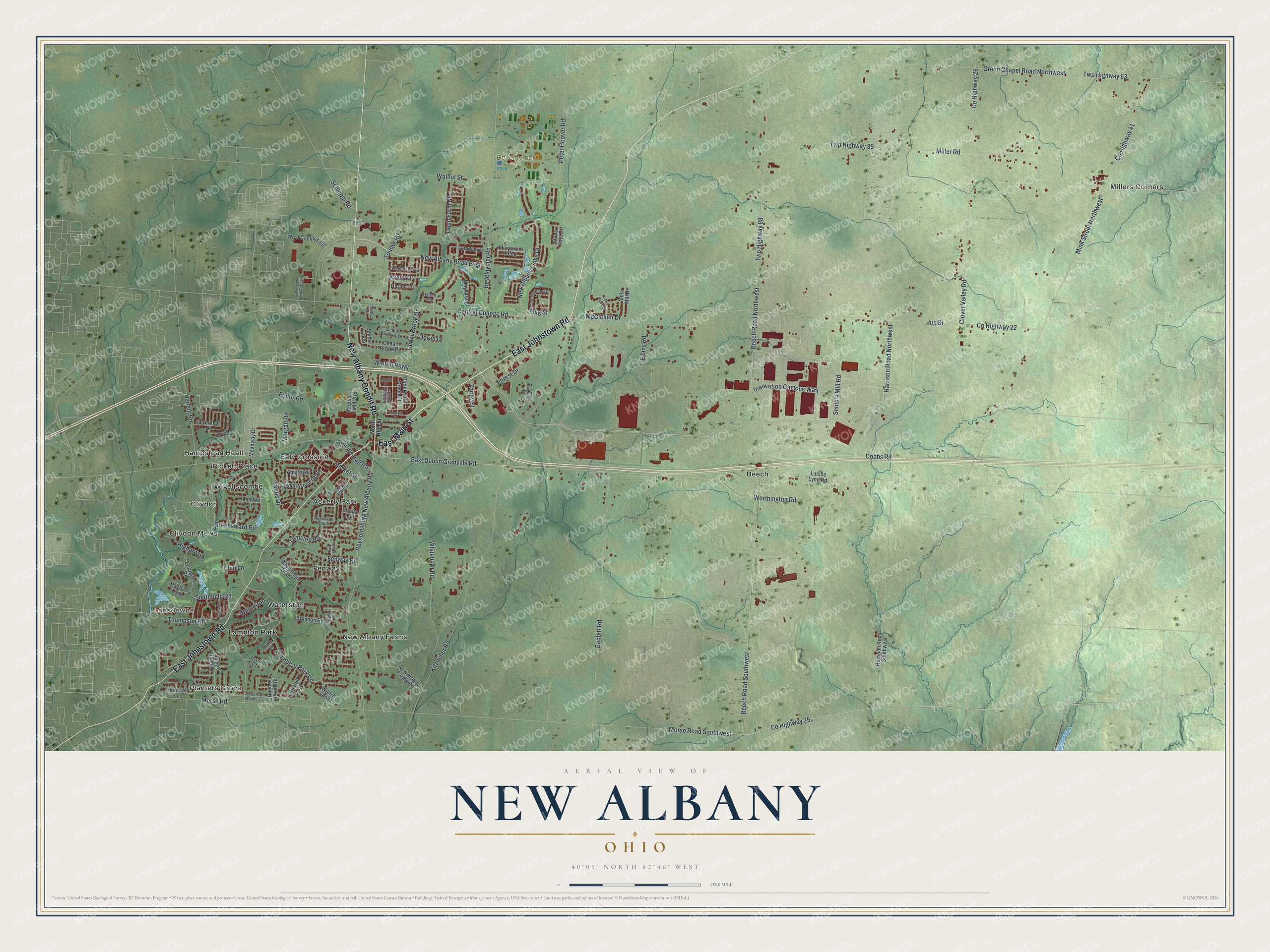 Watermarked full-map preview of New Albany, Ohio