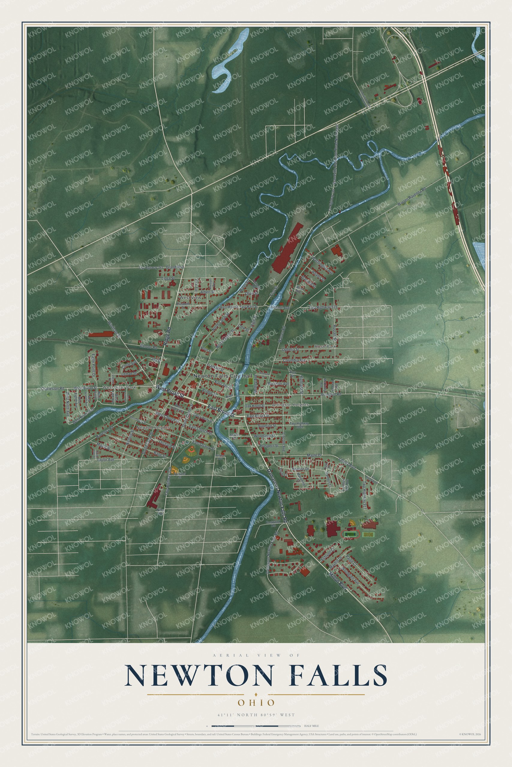 Watermarked full-map preview of Newton Falls, Ohio