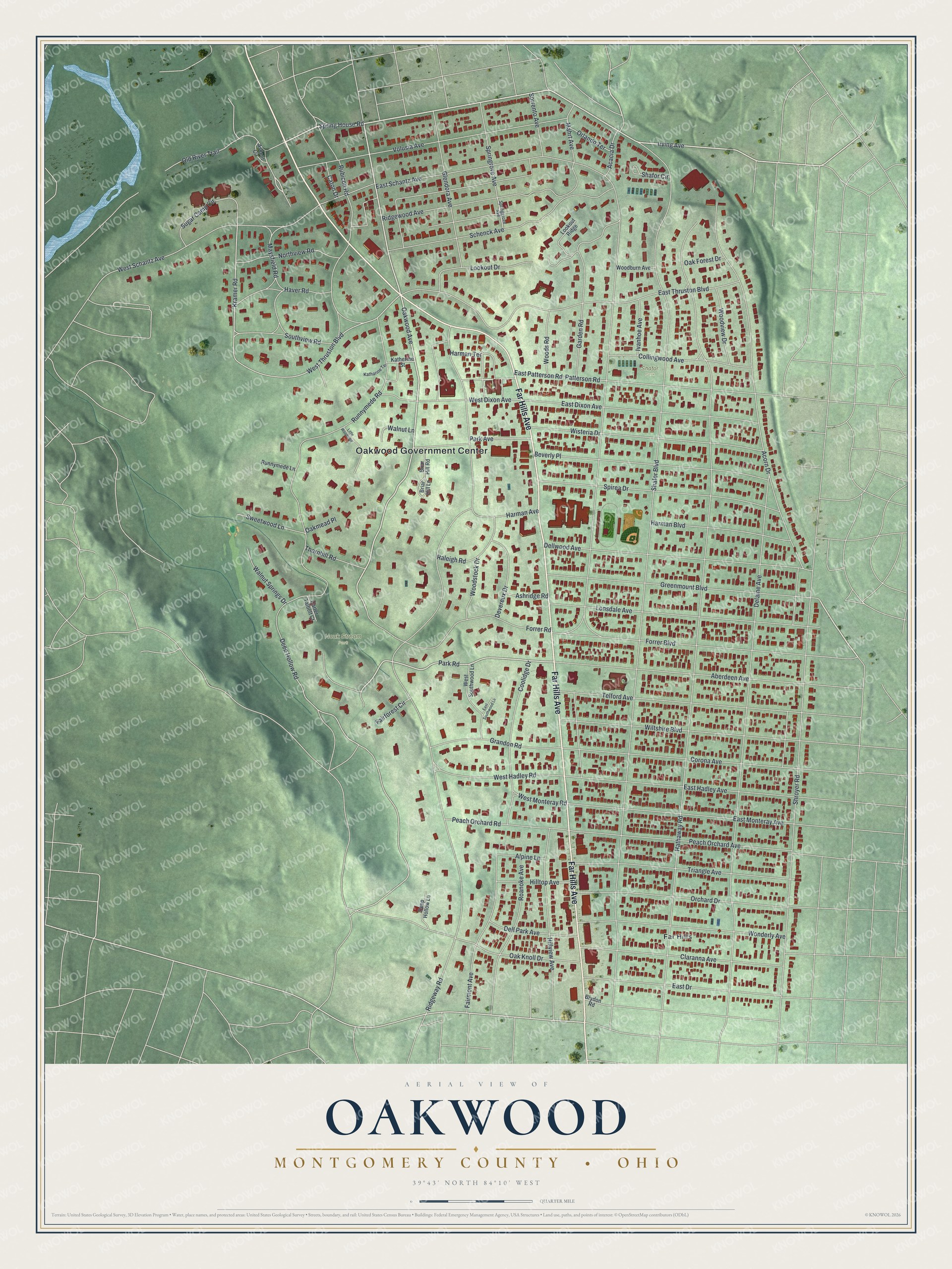 Watermarked full-map preview of Oakwood, Ohio