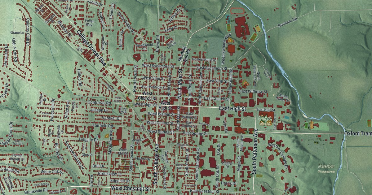 Map of Oxford, Ohio in 2026