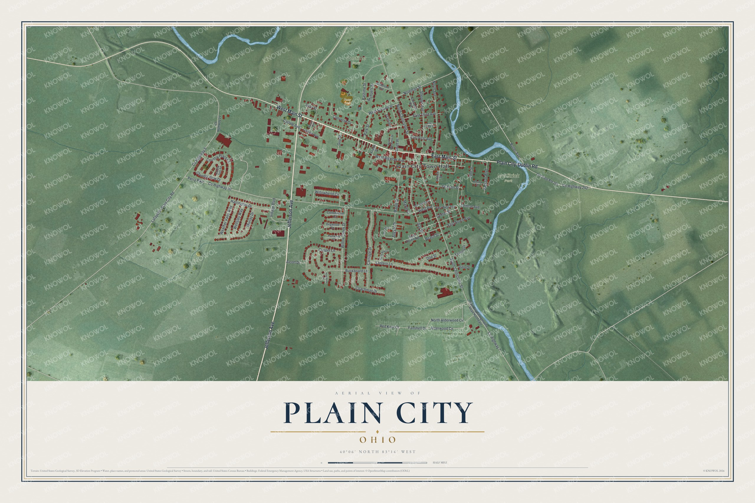 Watermarked full-map preview of Plain City, Ohio
