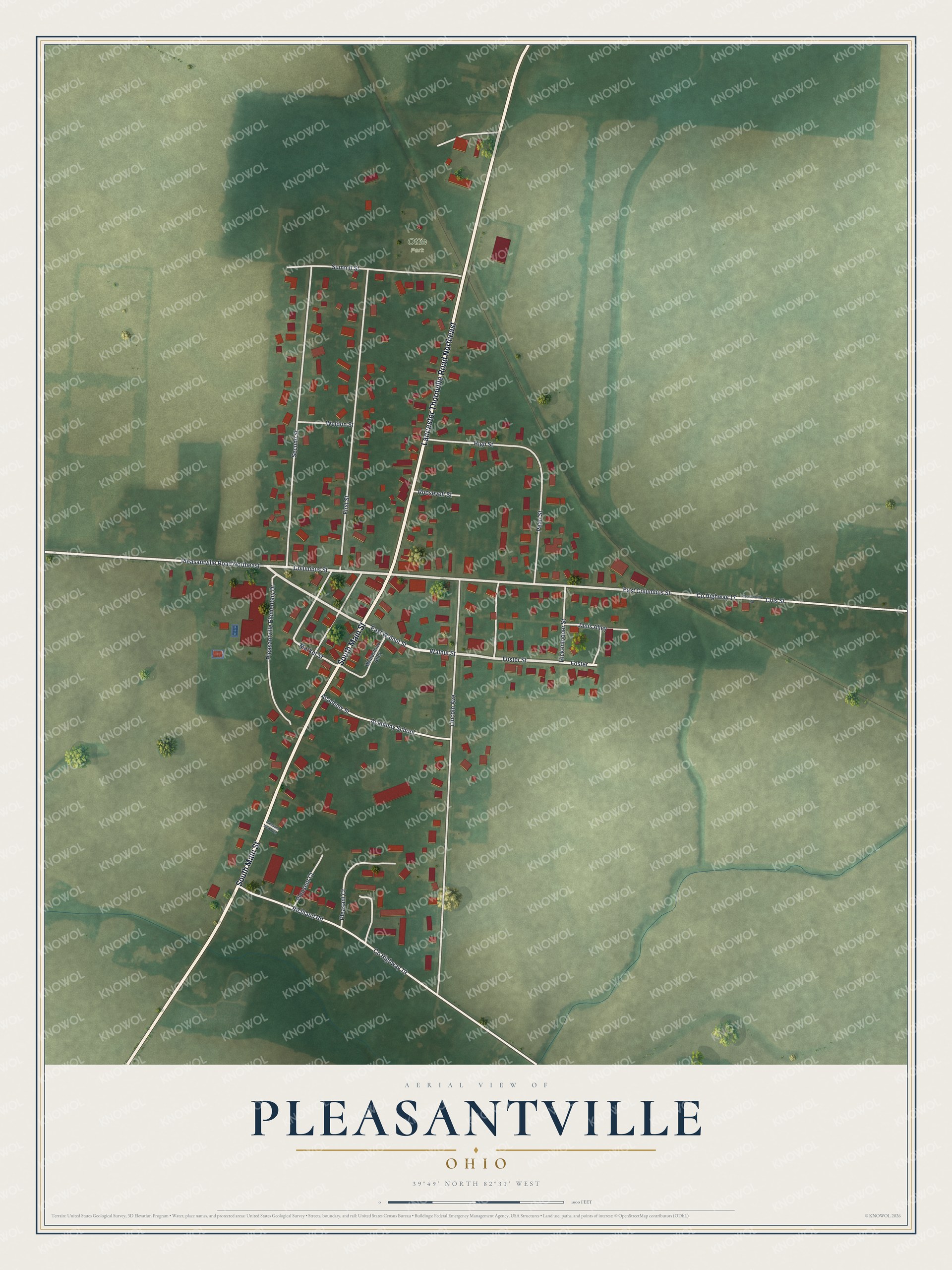 Watermarked full-map preview of Pleasantville, Ohio