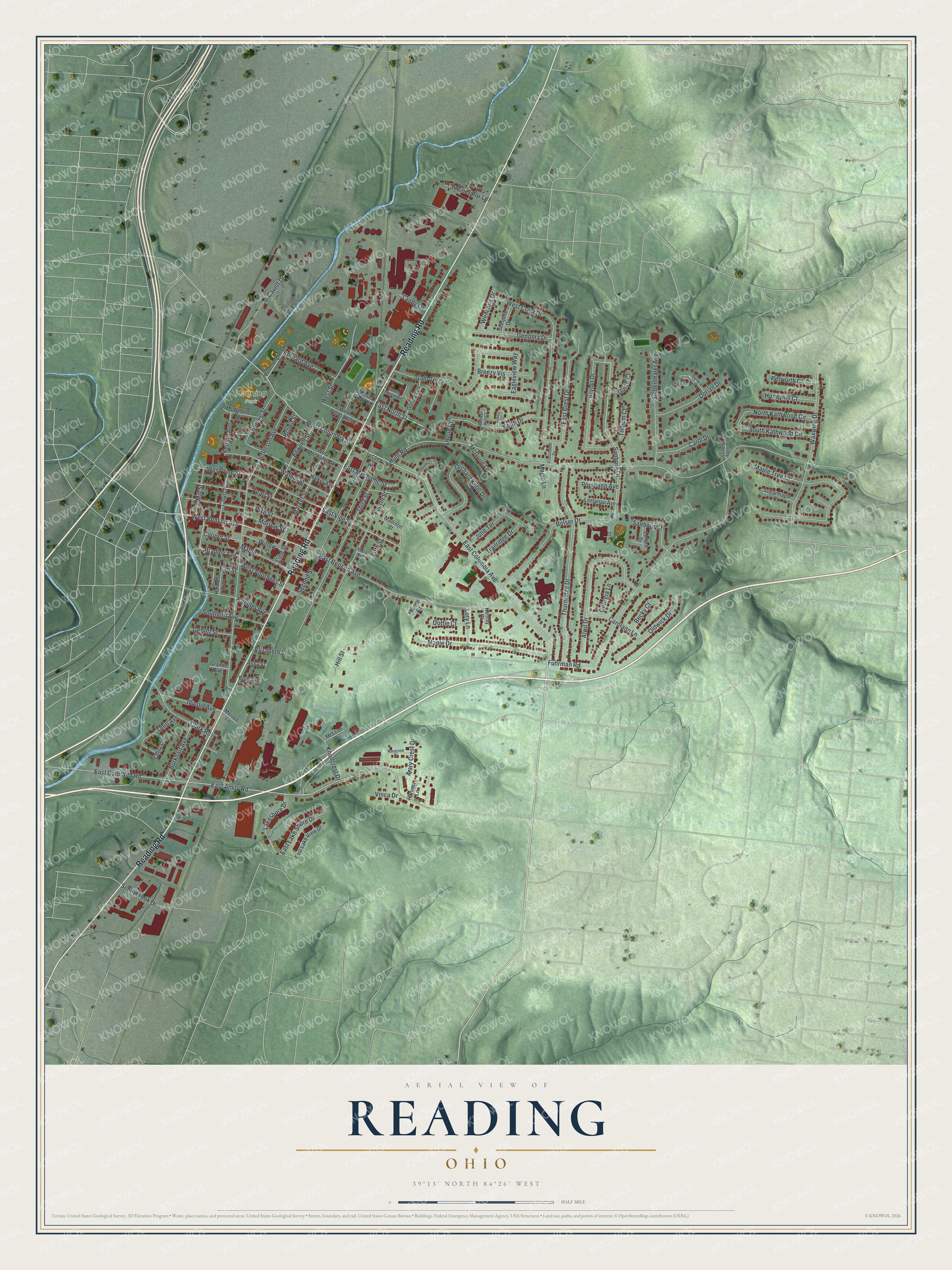 Watermarked full-map preview of Reading, Ohio