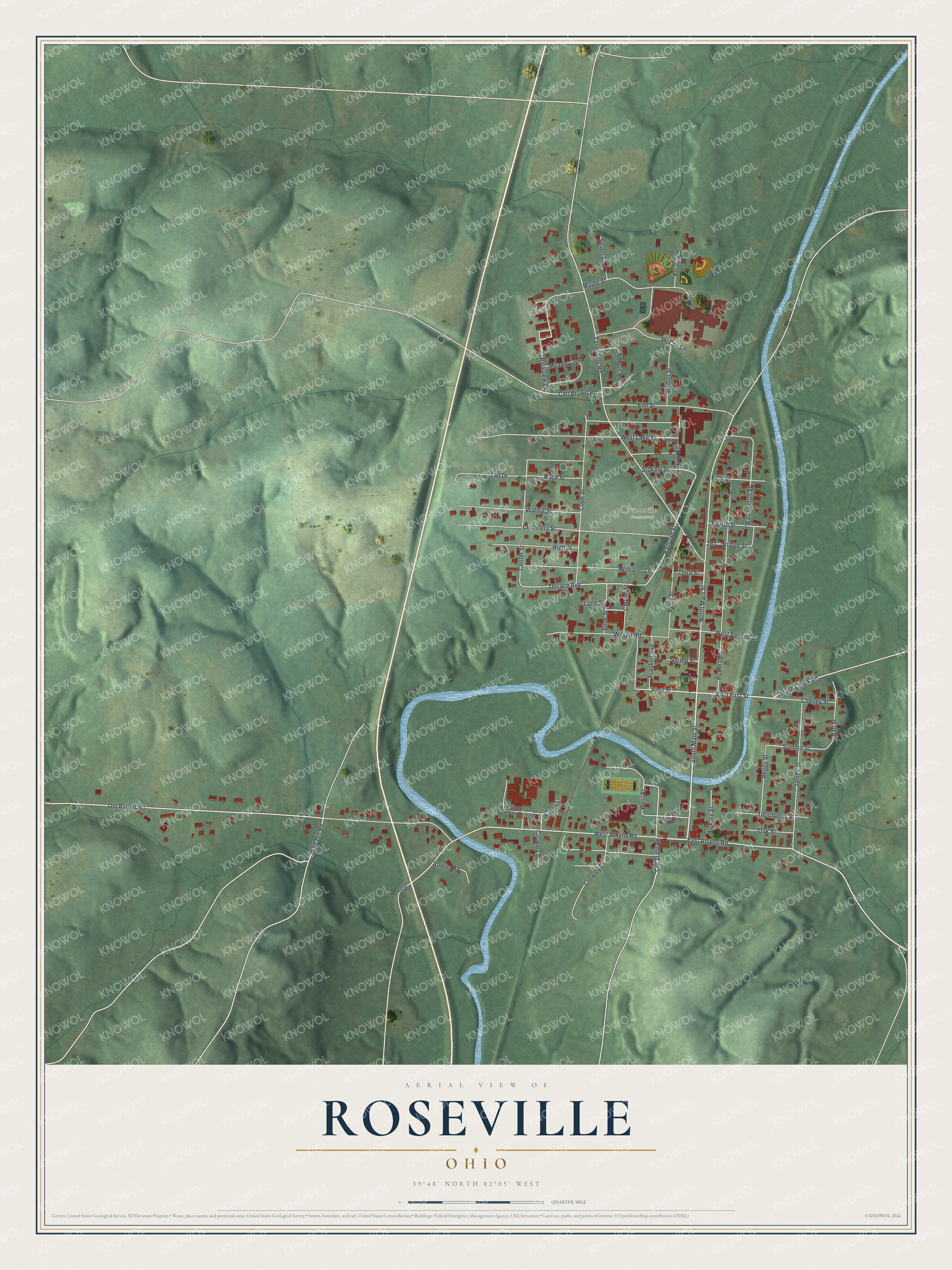 Watermarked full-map preview of Roseville, Ohio