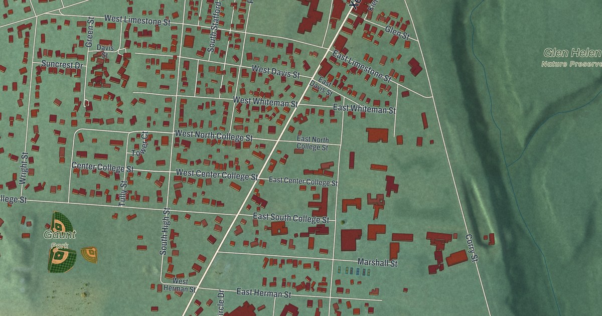 Map of Yellow Springs, Ohio in 2026