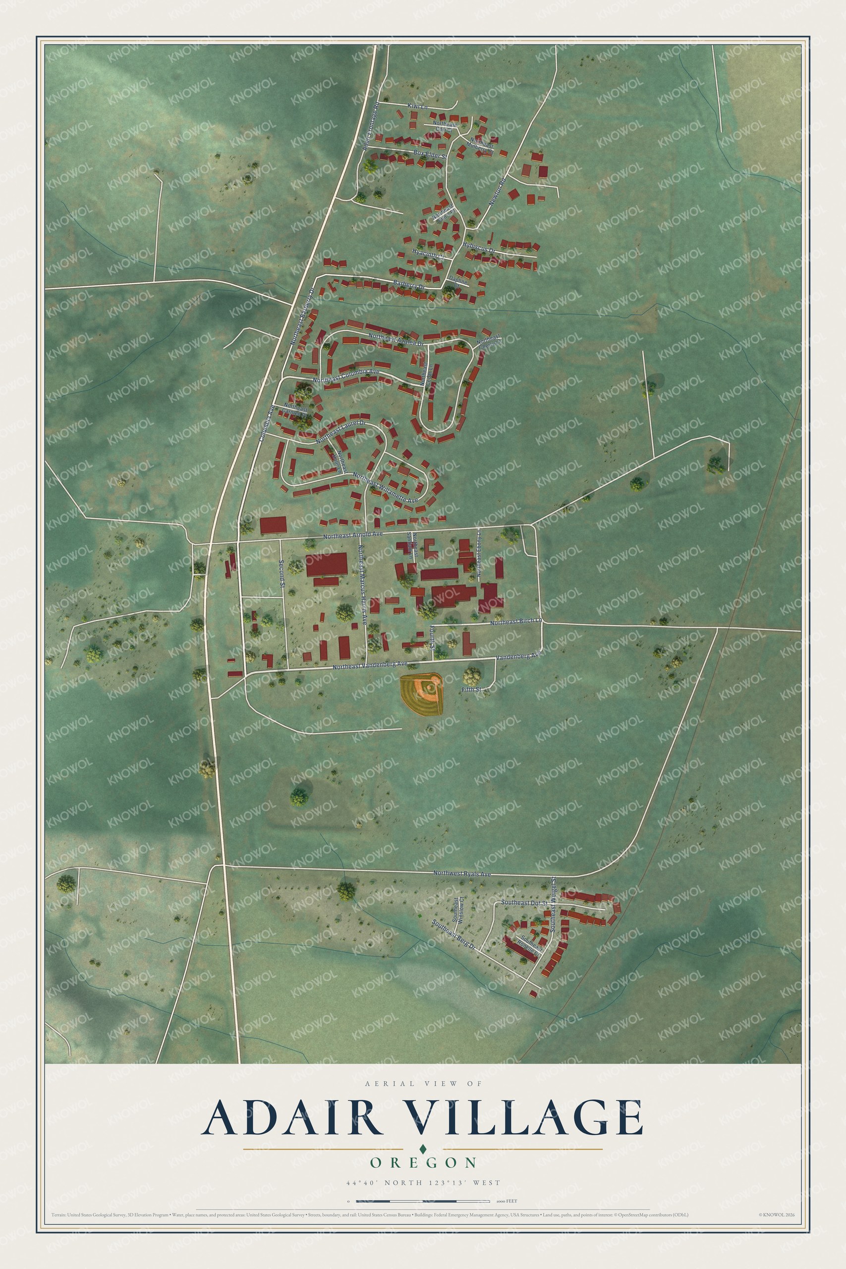 Watermarked full-map preview of Adair Village, Oregon