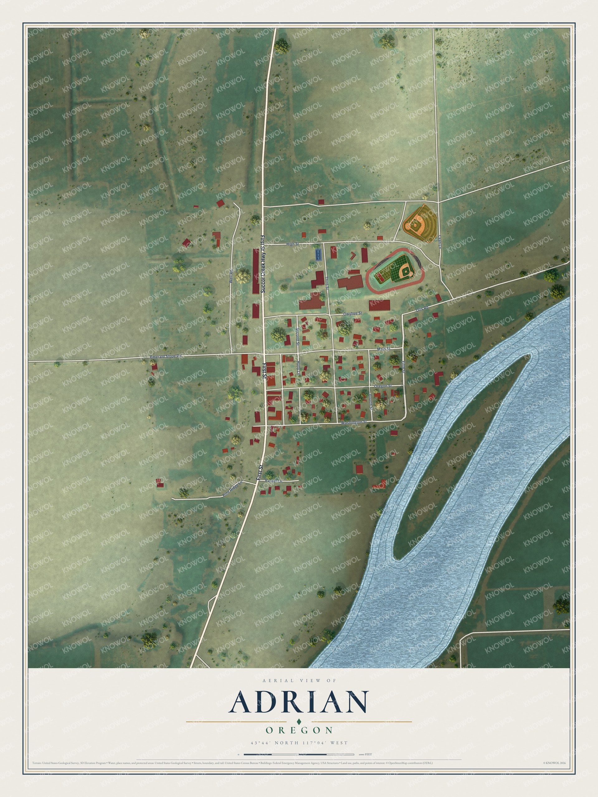 Watermarked full-map preview of Adrian, Oregon